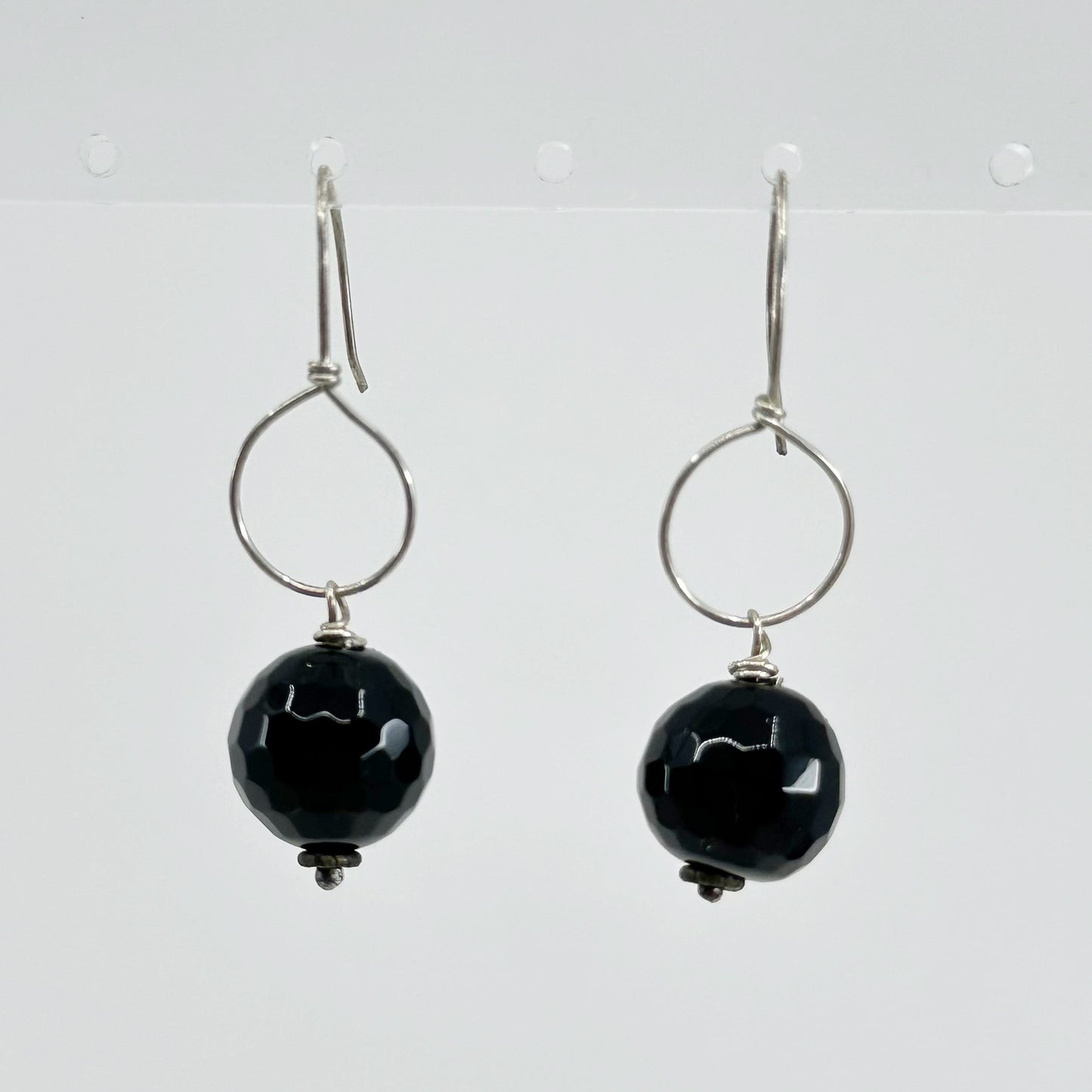 Hand made sterling silver onyx bead earrings