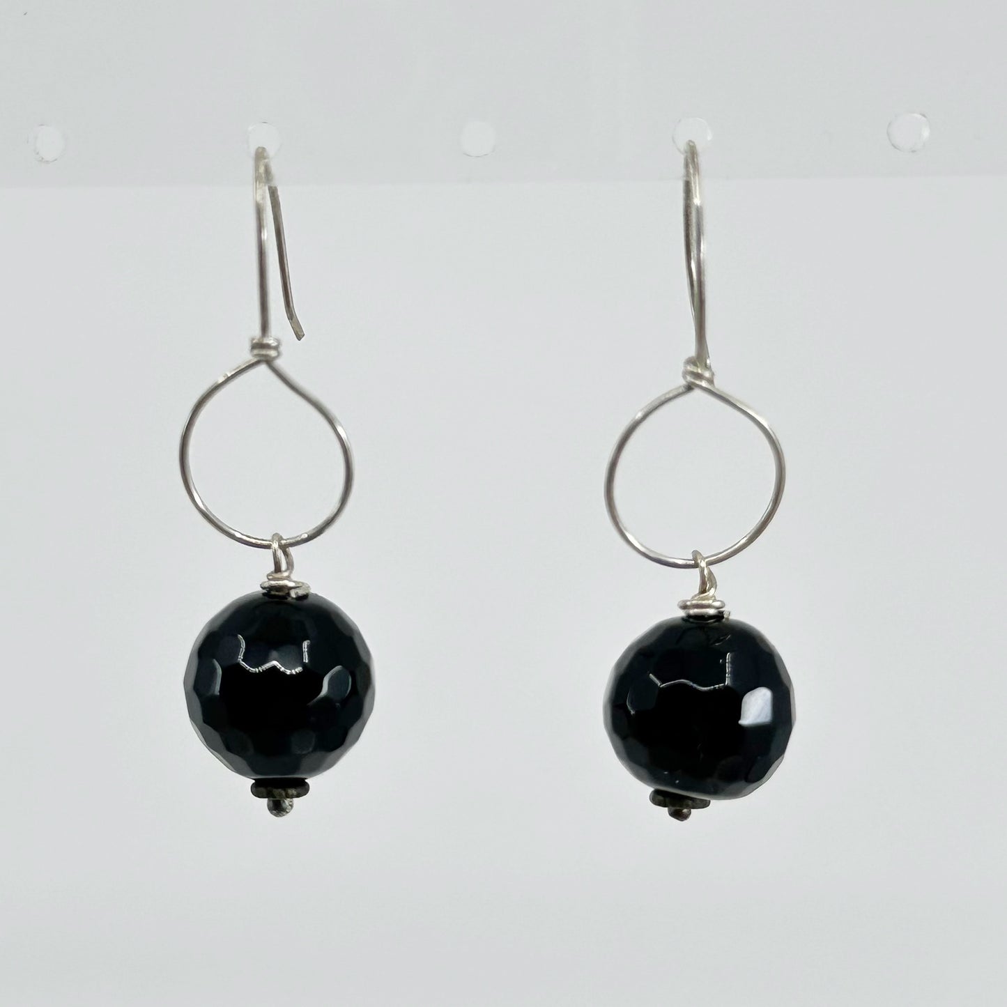 Hand made sterling silver onyx bead earrings