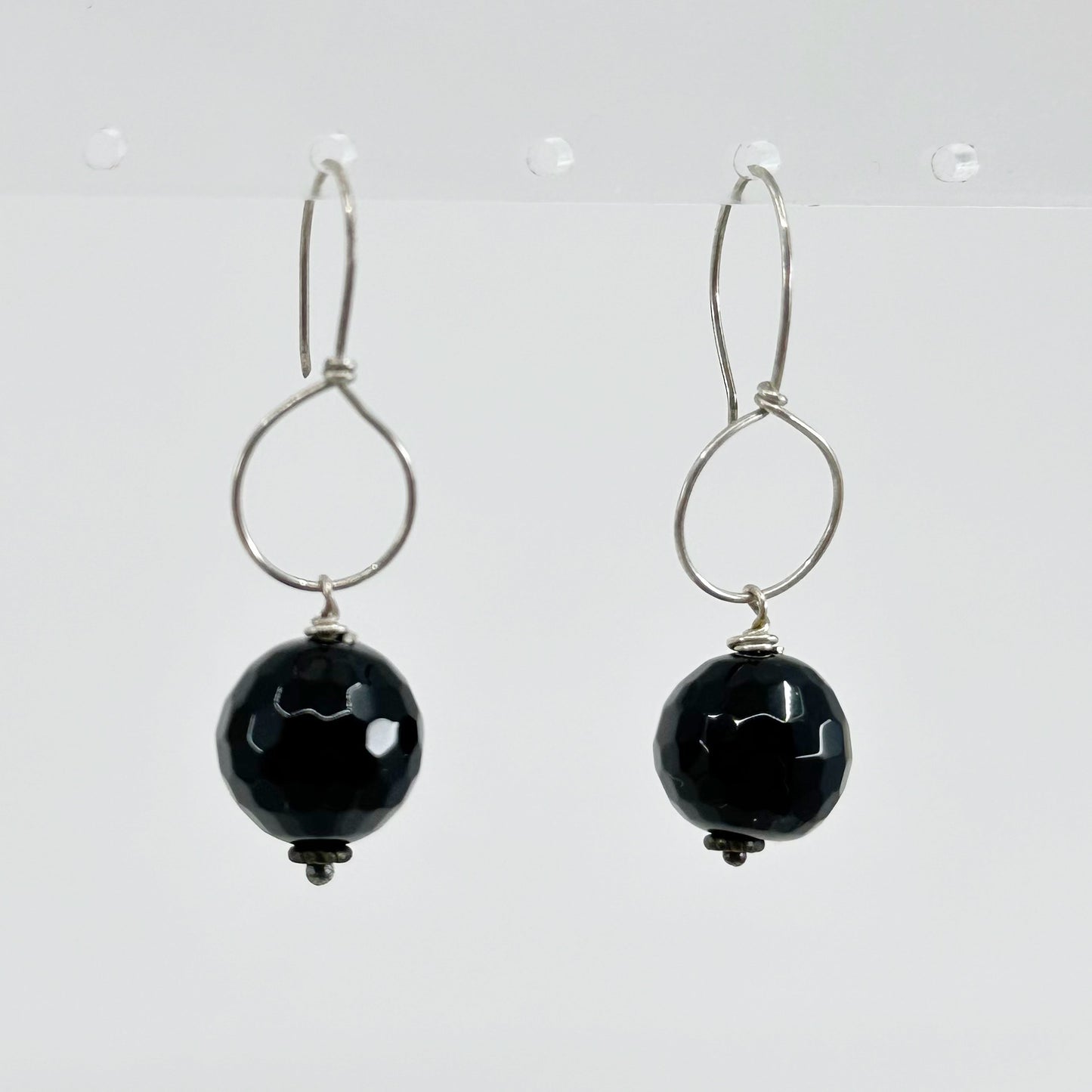 Hand made sterling silver onyx bead earrings