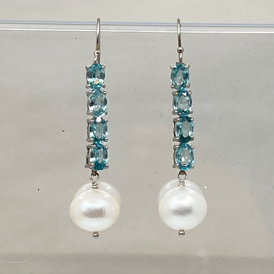 sterling silver blue topaz pearl earrings