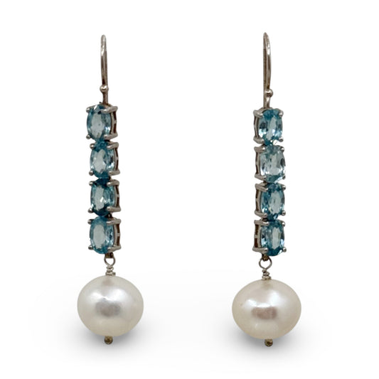 sterling silver blue topaz pearl earrings - GM615