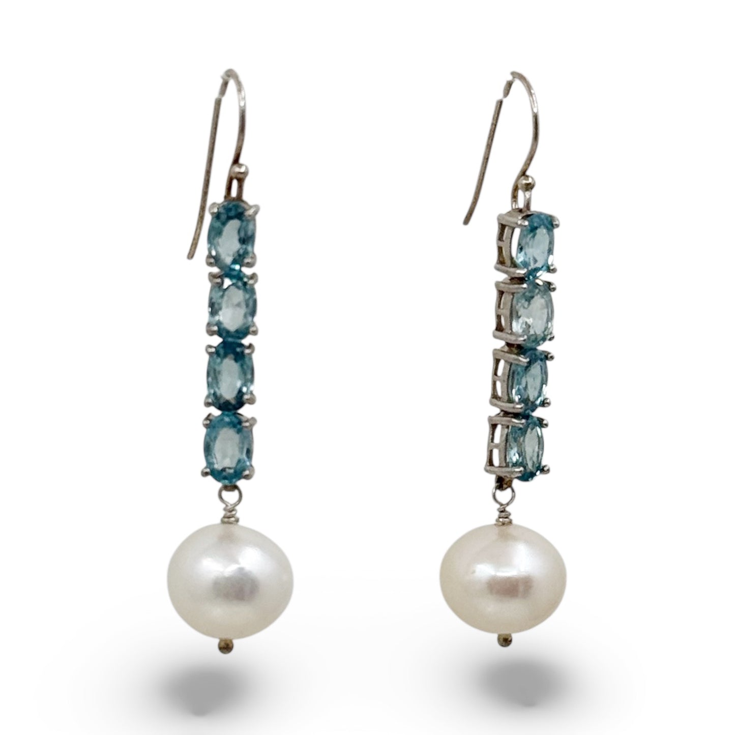 sterling silver blue topaz pearl earrings - GM615