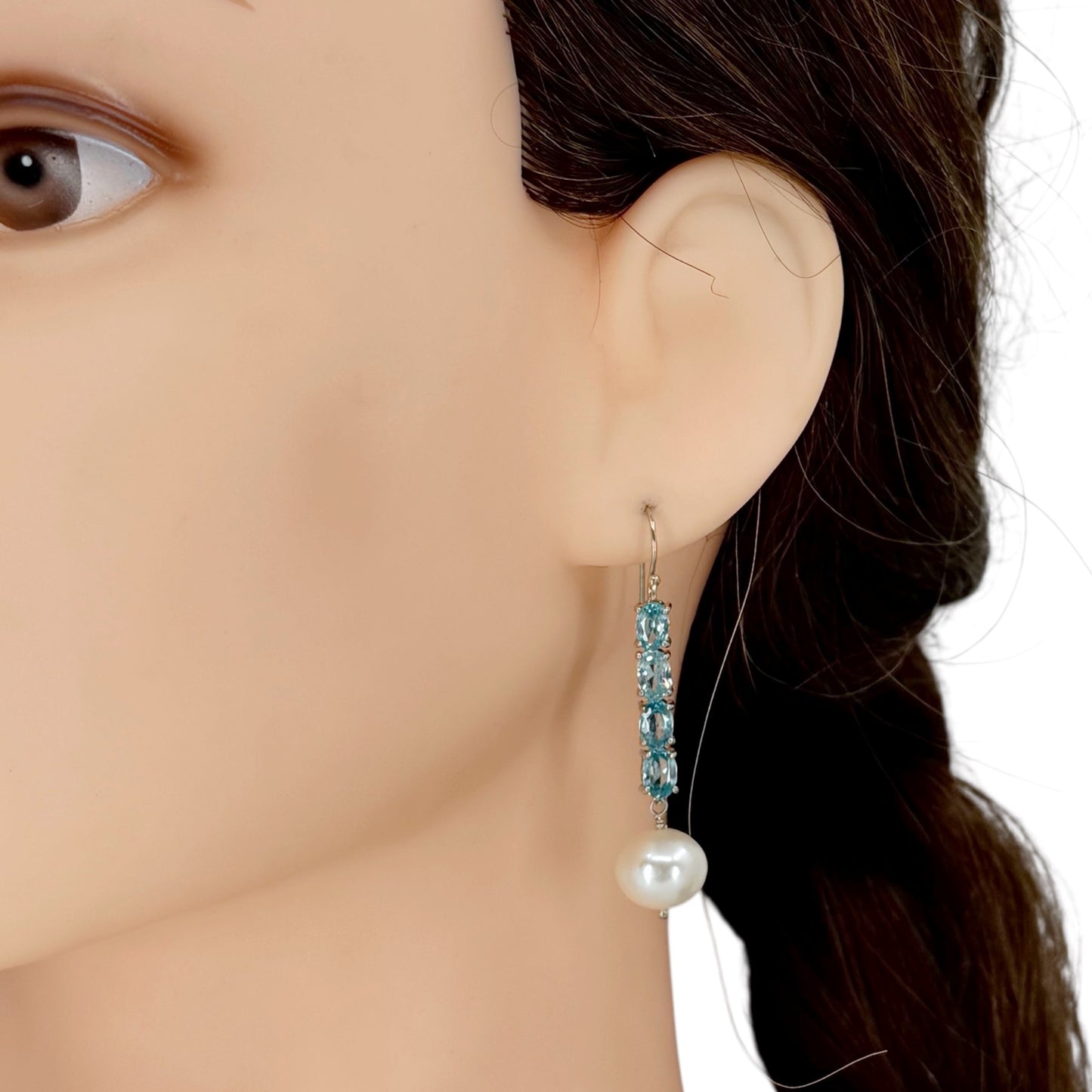 sterling silver blue topaz pearl earrings - GM615