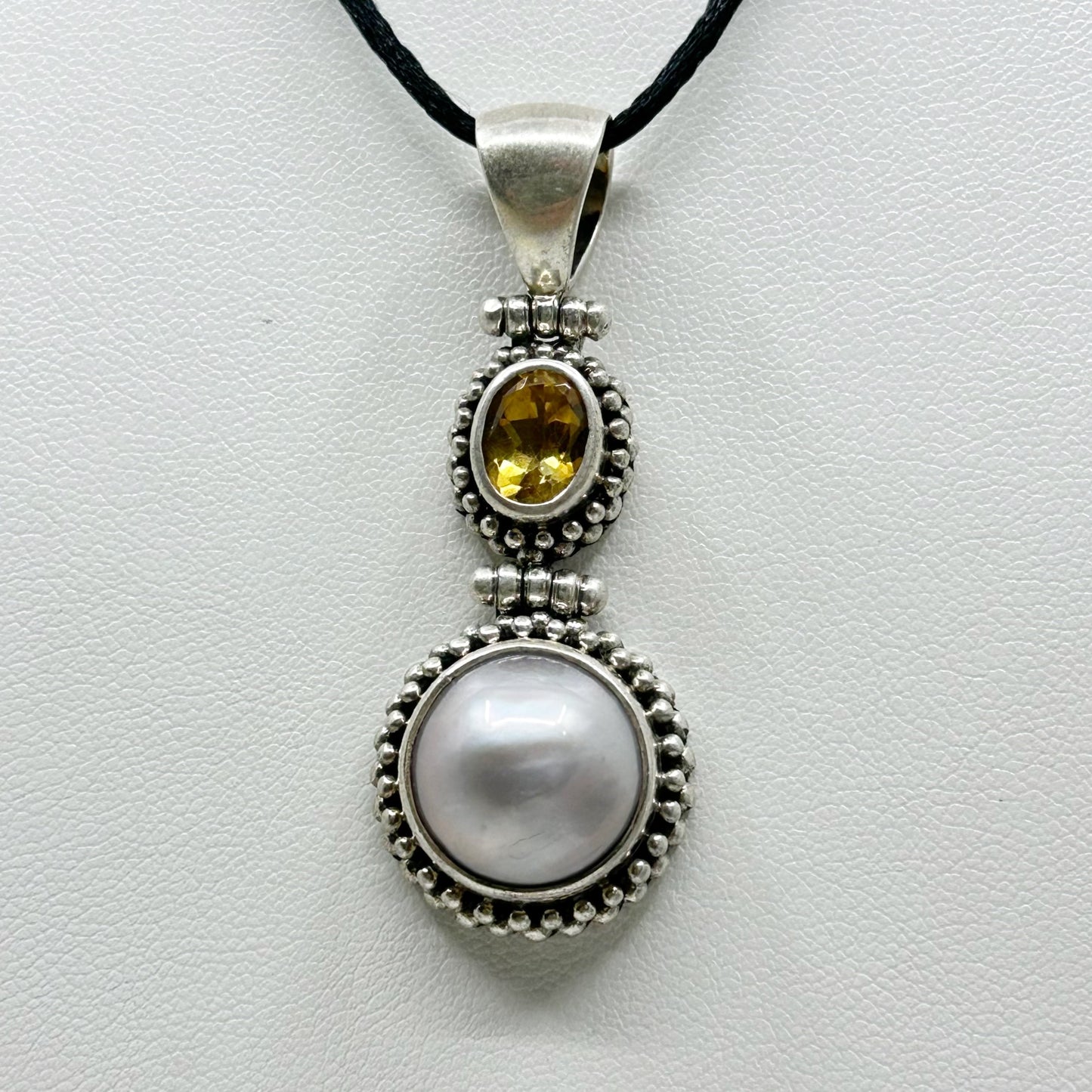 sterling silver mabe pearl citrine pendant