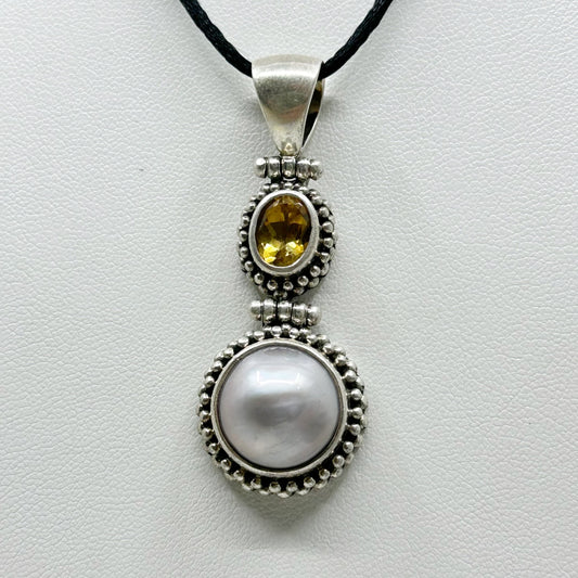 sterling silver mabe pearl citrine pendant