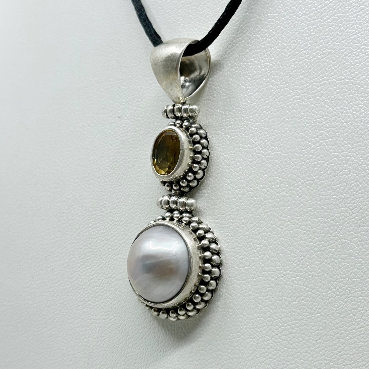 sterling silver mabe pearl citrine pendant