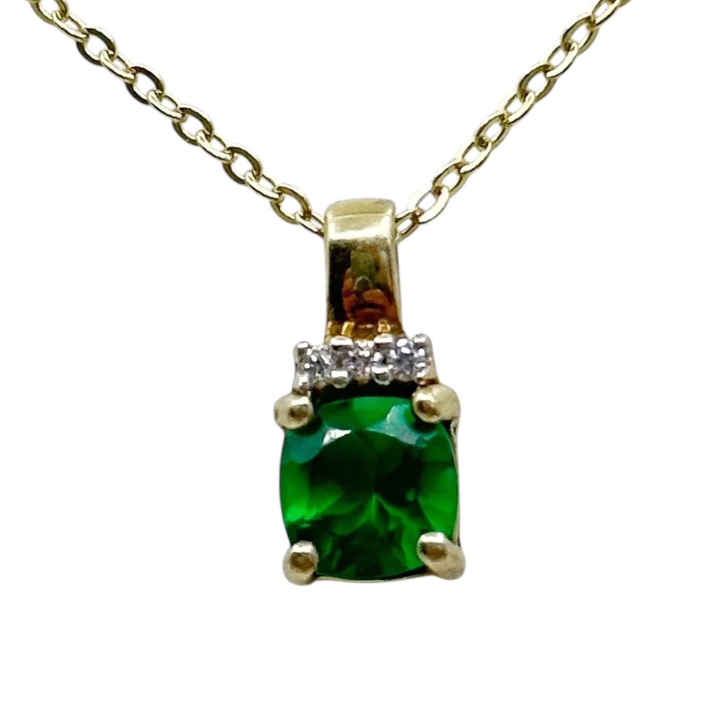 Gold vermeil  sterling silver emerald cubic zirconia necklace - GM623
