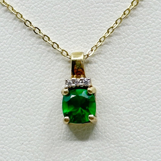 Gold vermeil  sterling silver emerald cubic zirconia necklace