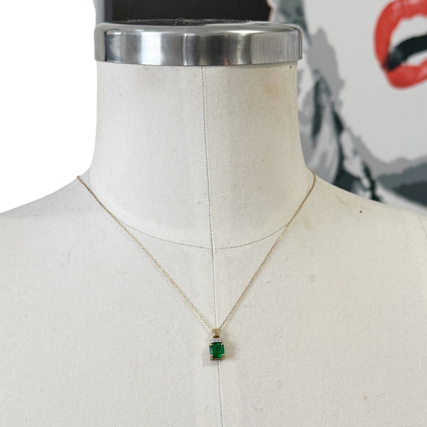 Gold vermeil  sterling silver emerald cubic zirconia necklace - GM623