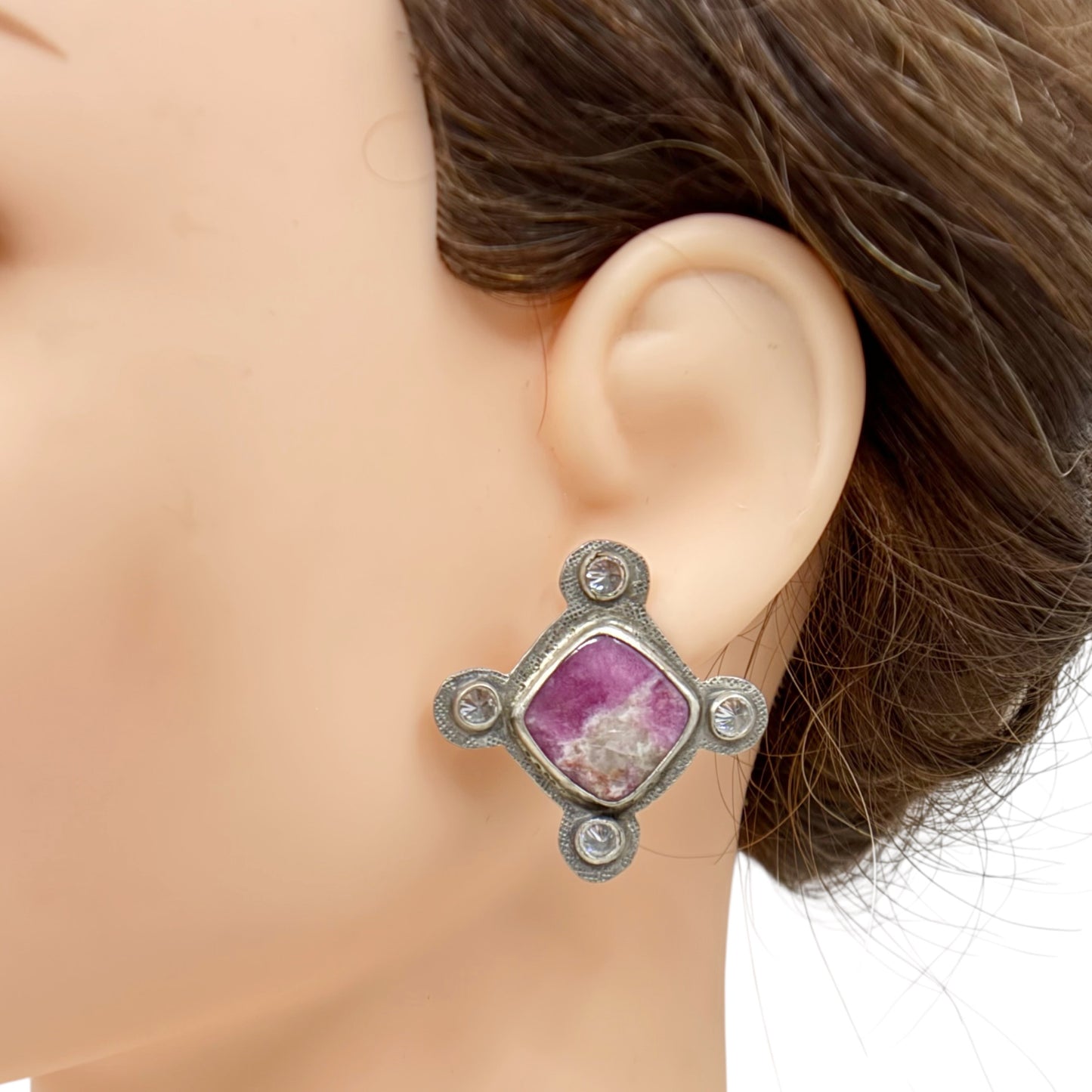 Hopicrafts Zuni sterling silver zoisite & cubic zirconia earrings - GM624