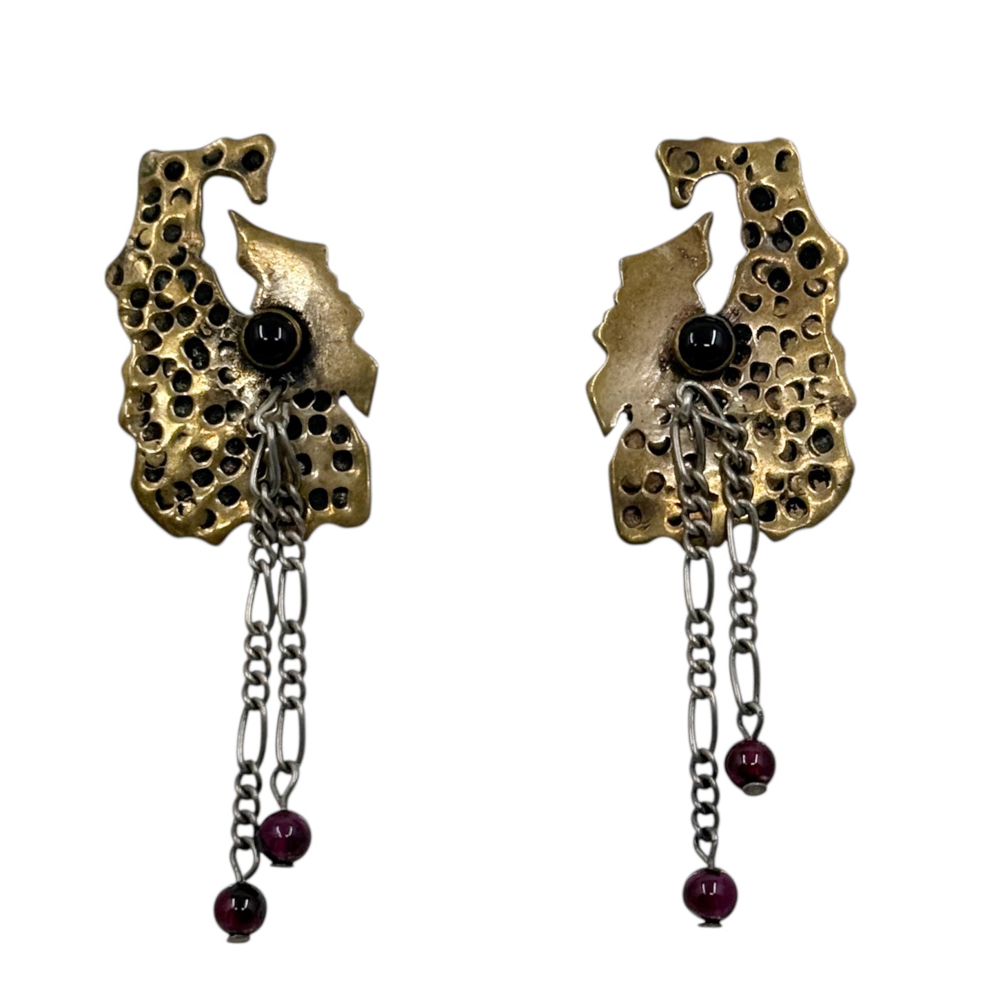 Sterling silver & brass garnet earrings - GM625