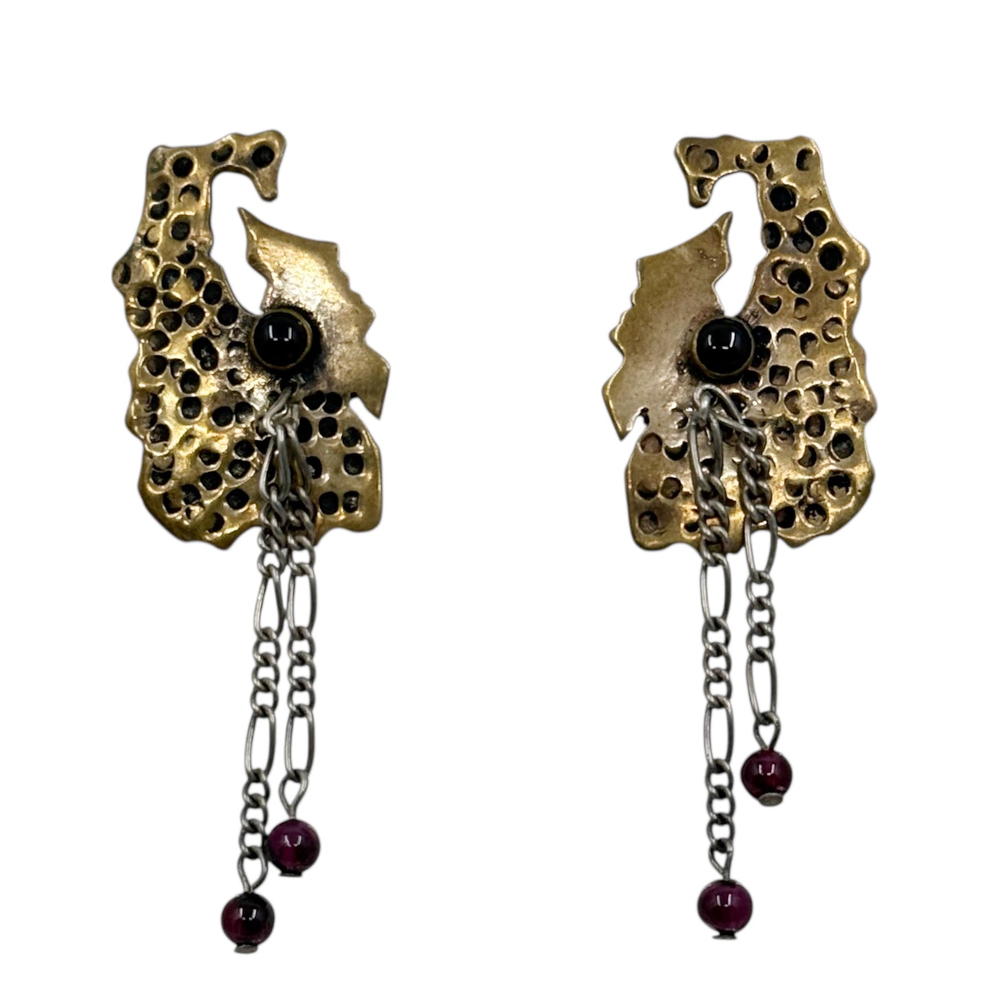 Sterling silver & brass garnet earrings - GM625