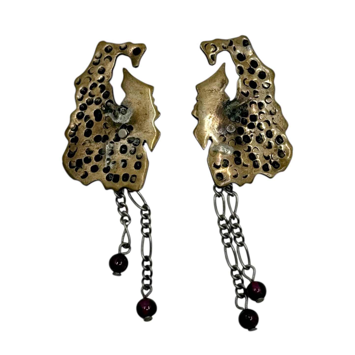 Sterling silver & brass garnet earrings - GM625