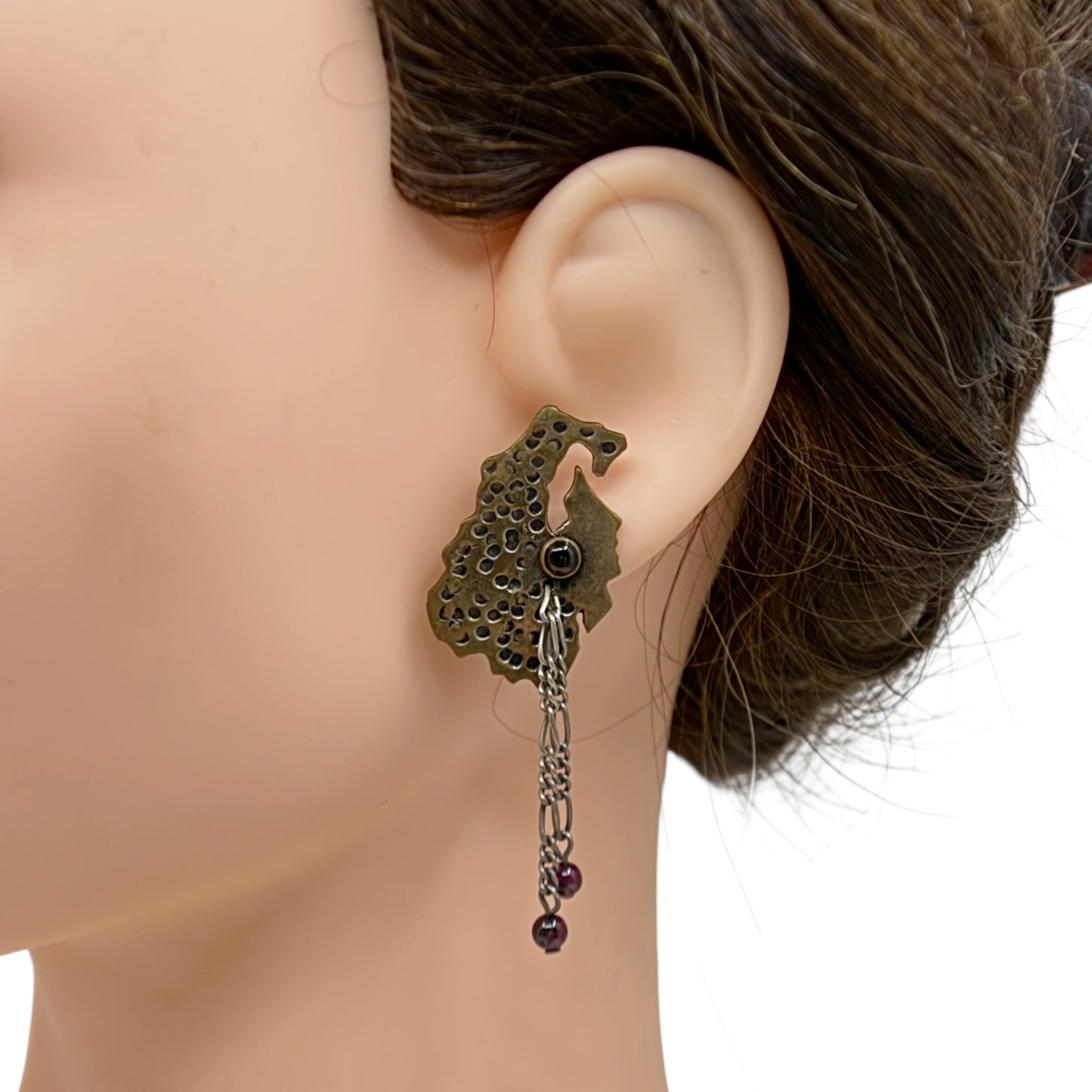 Sterling silver & brass garnet earrings - GM625