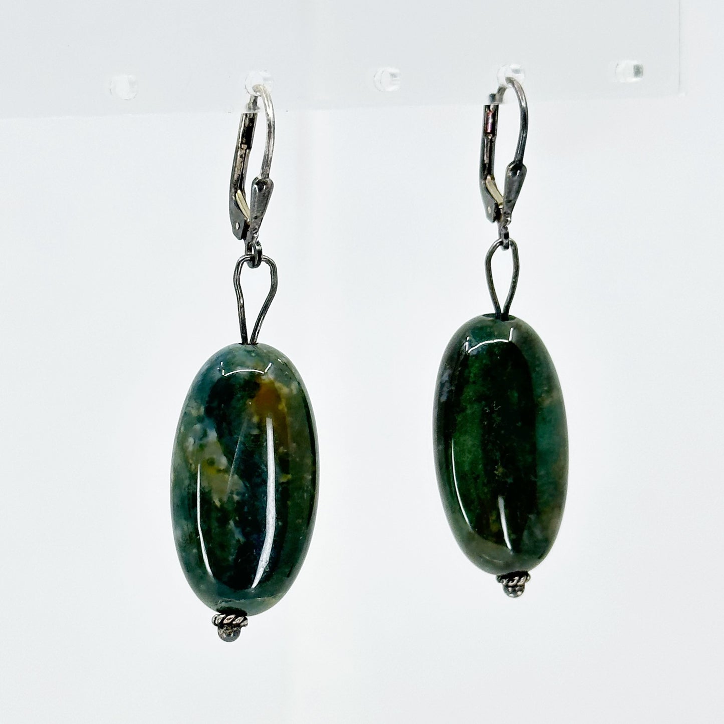 Sterling silver bloodstone bead earrings