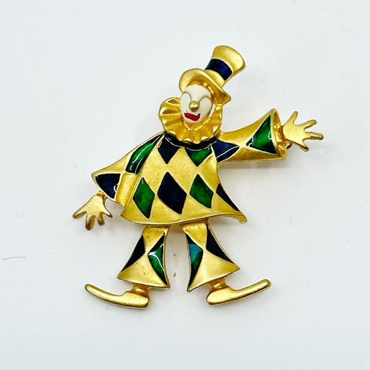 PEP gold tone enamel harlequin clown brooch