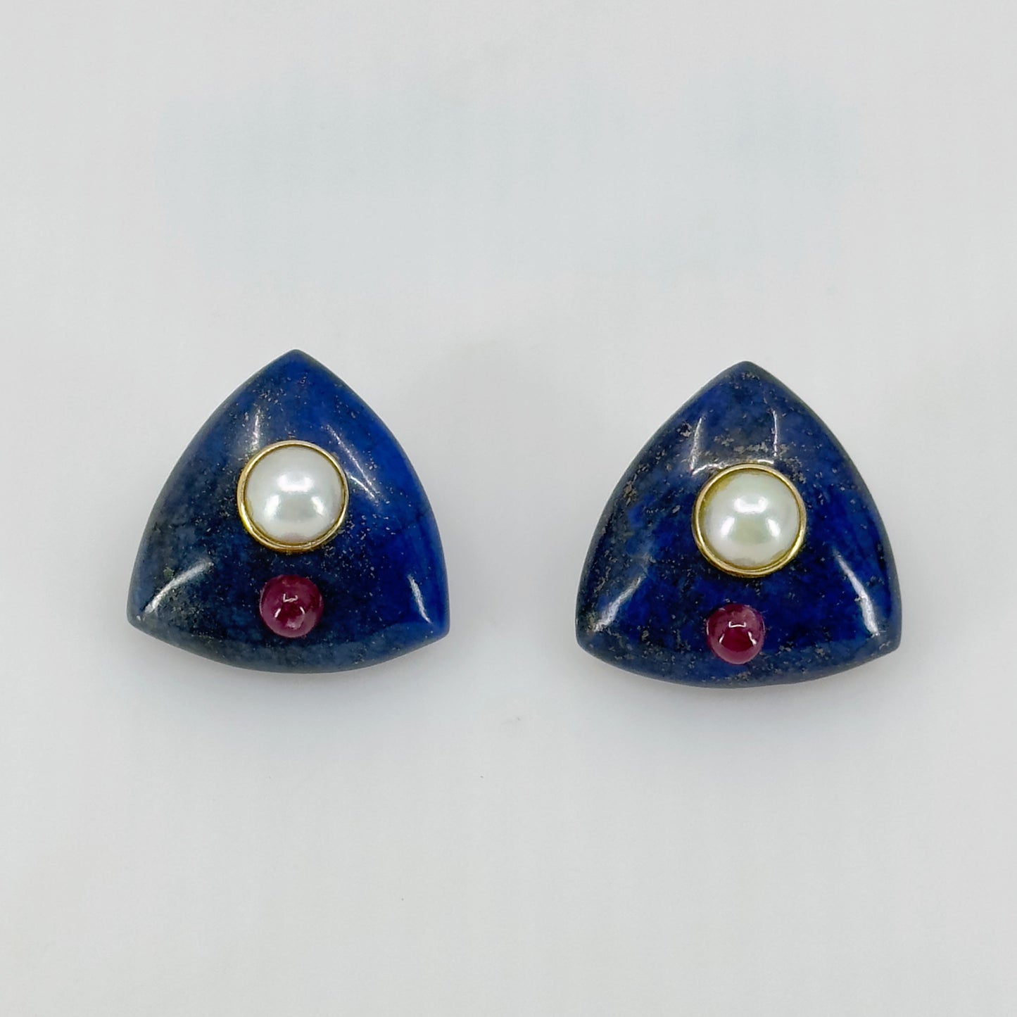 14k gold lapis lazuli pearl & ruby earrings