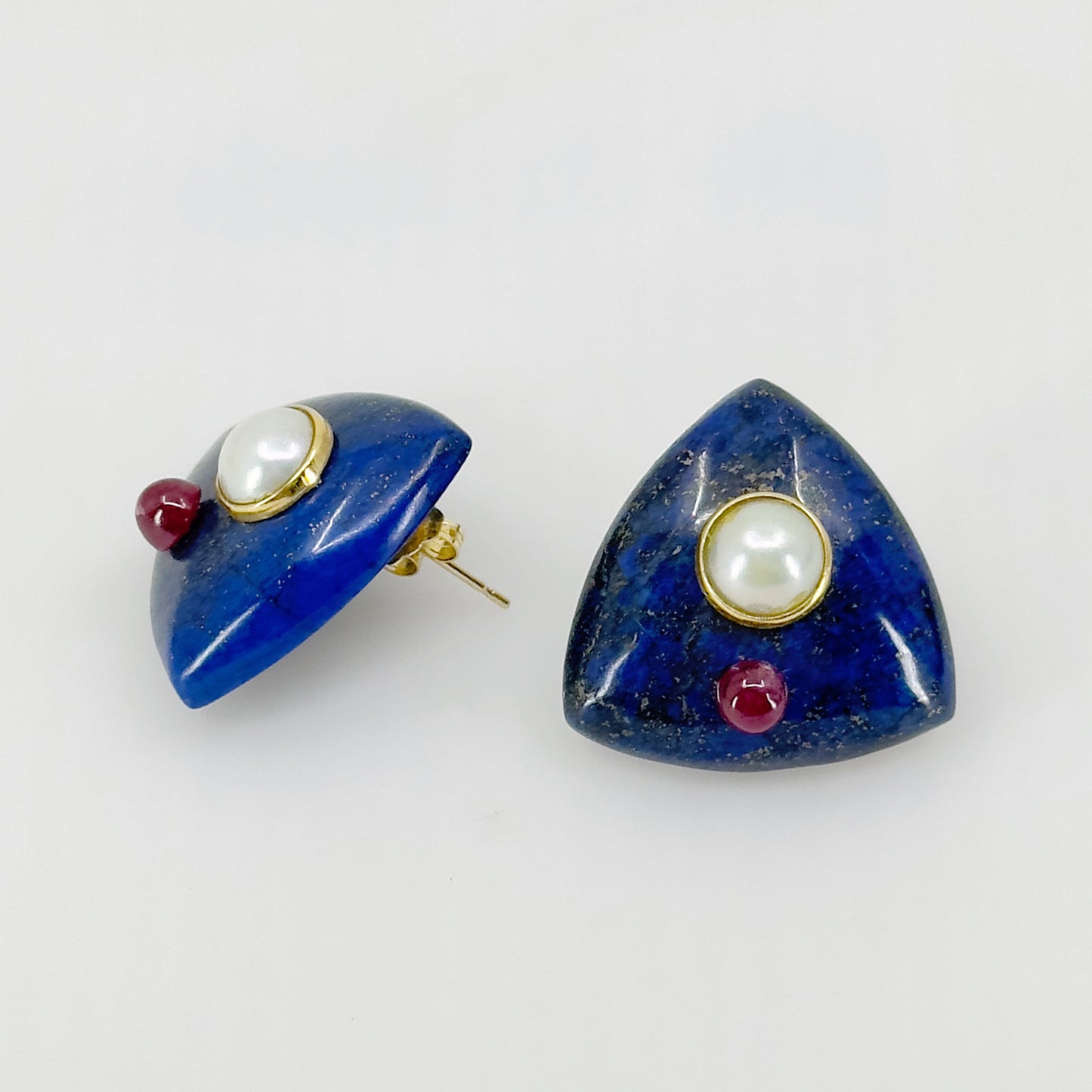 14k gold lapis lazuli pearl & ruby earrings