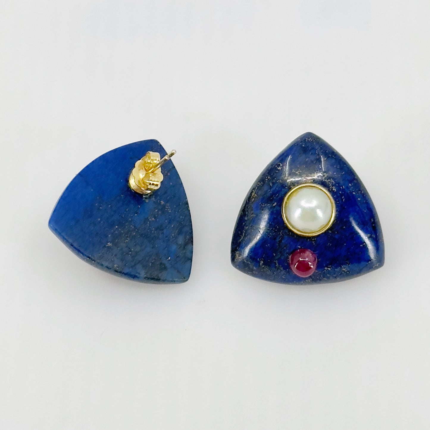 14k gold lapis lazuli pearl & ruby earrings