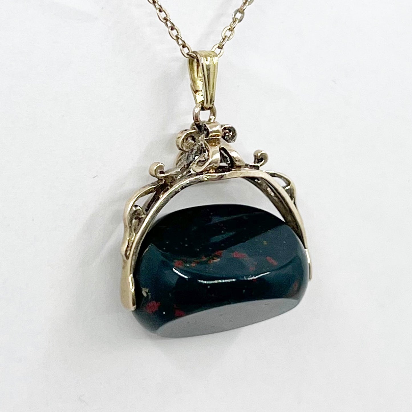 vintage 9k gold bloodstone swivel fob pendant