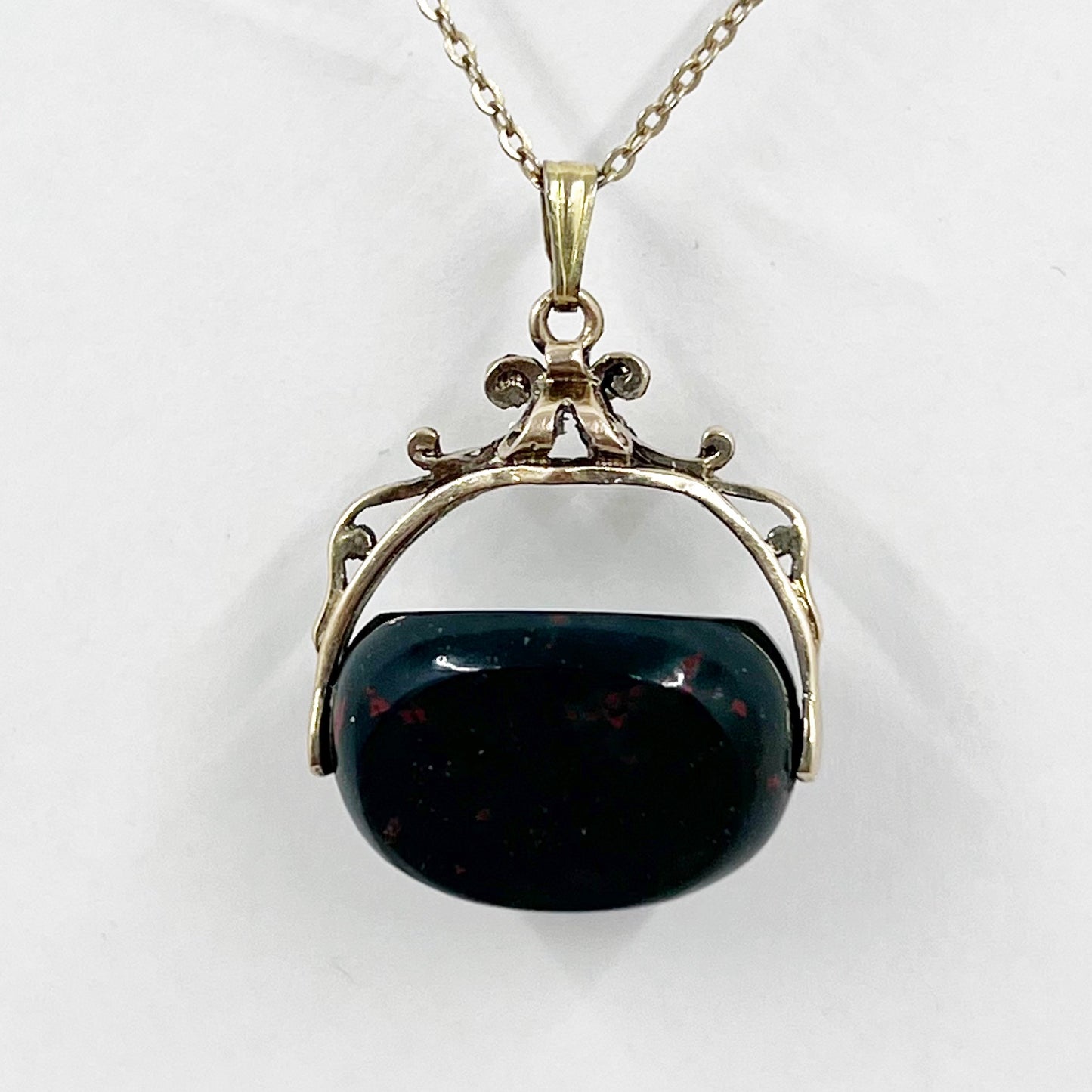 vintage 9k gold bloodstone swivel fob pendant