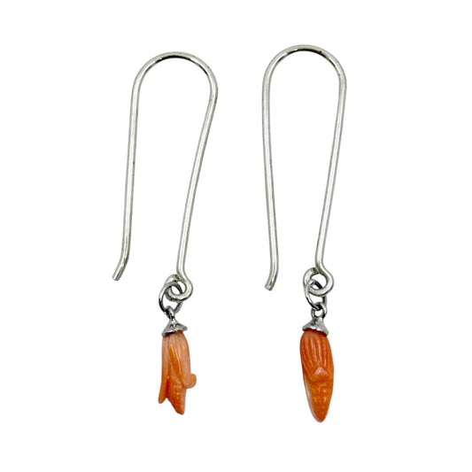 Handmade sterling silver carved corn cob coral earrings - GM633