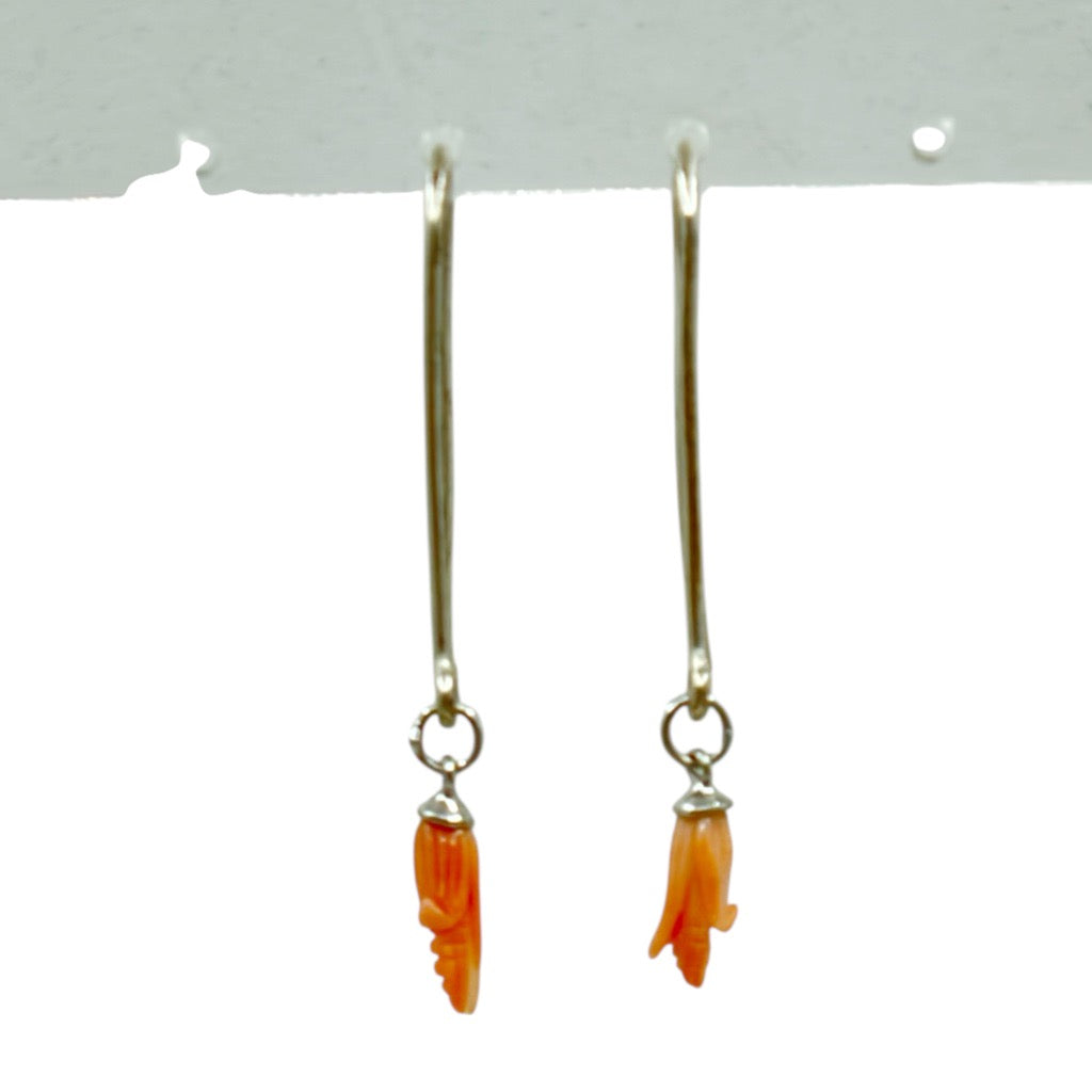 Handmade sterling silver carved corn cob coral earrings - GM633
