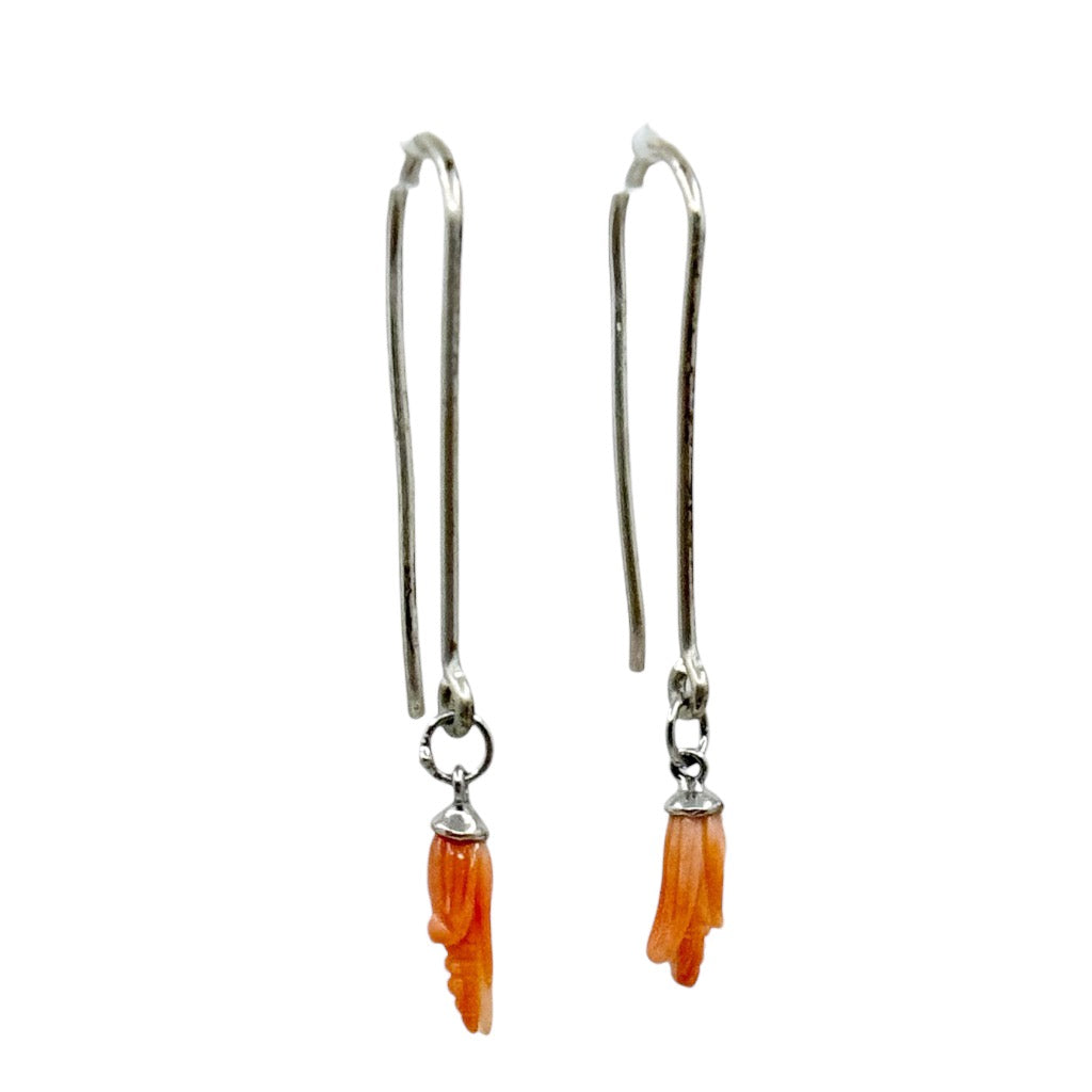 Handmade sterling silver carved corn cob coral earrings - GM633