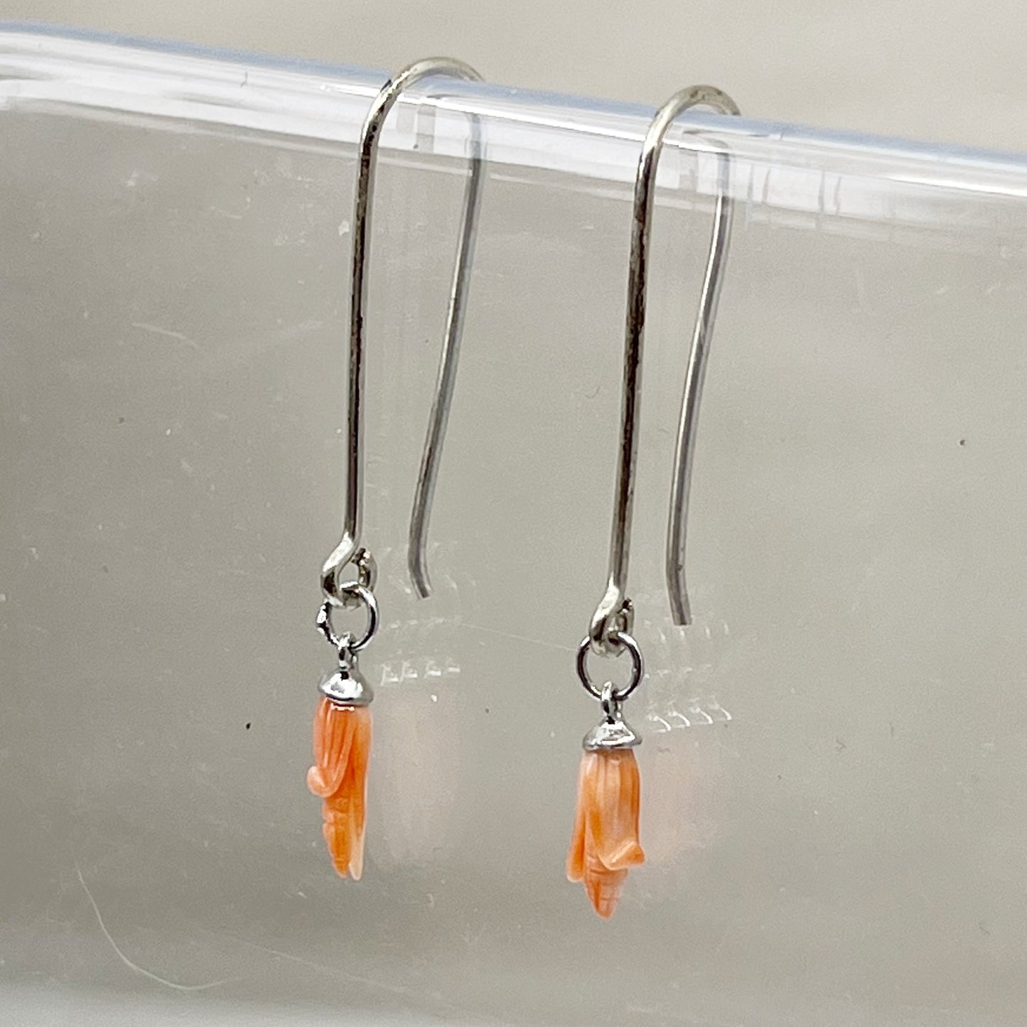 Handmade sterling silver carved corn cob coral earrings