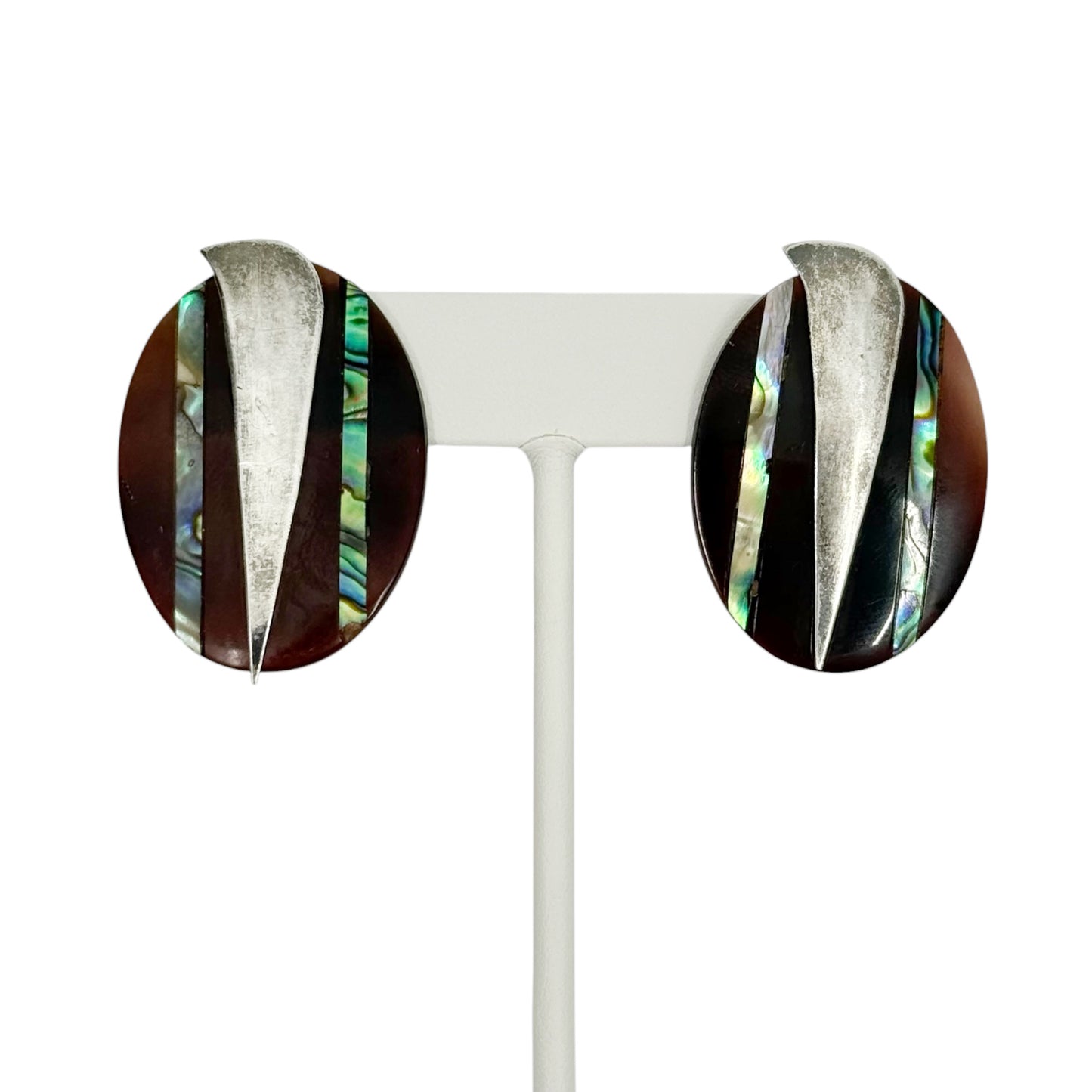 Vintage Mexican sterling silver tortoise shell & abalone earrings - GM634