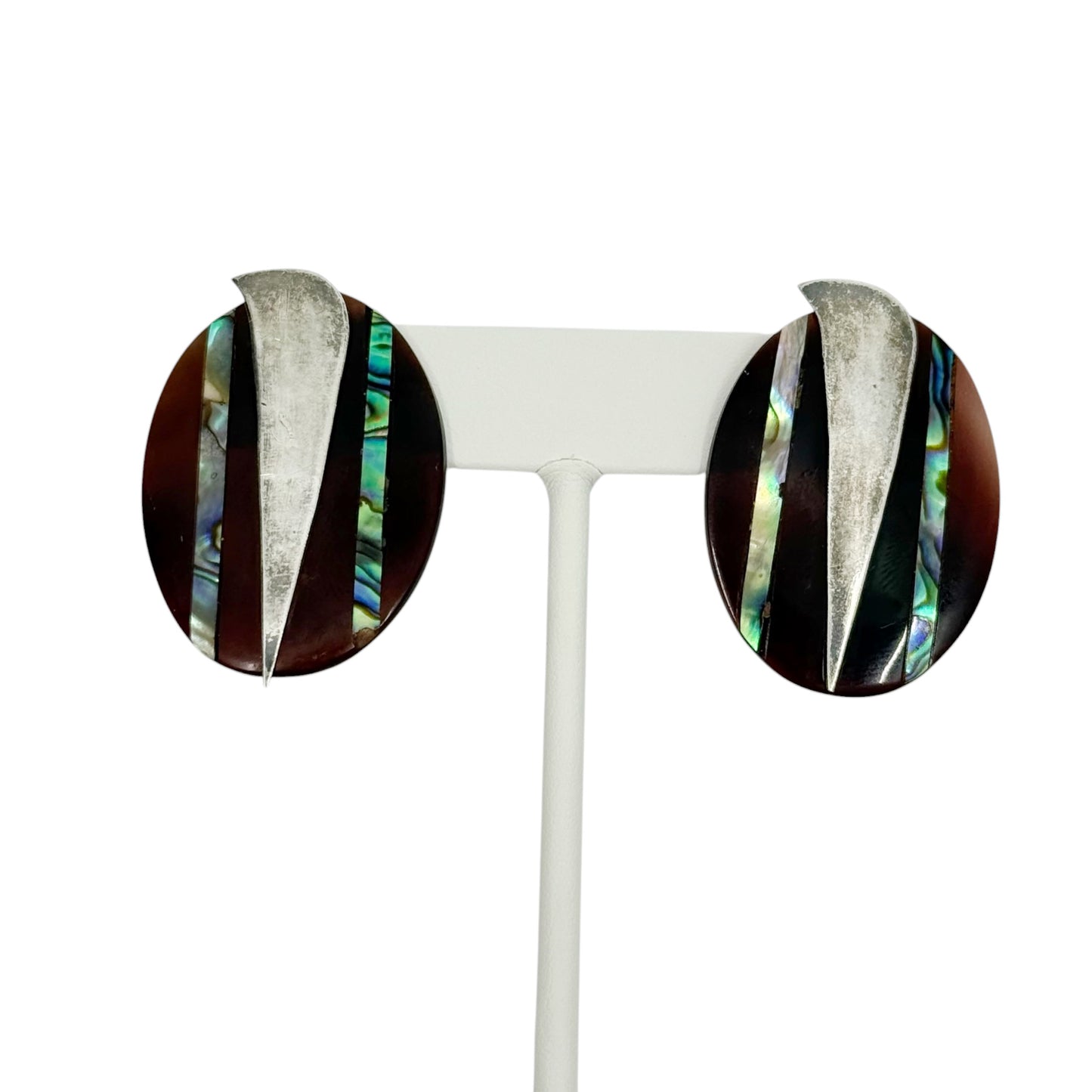 Vintage Mexican sterling silver tortoise shell & abalone earrings - GM634