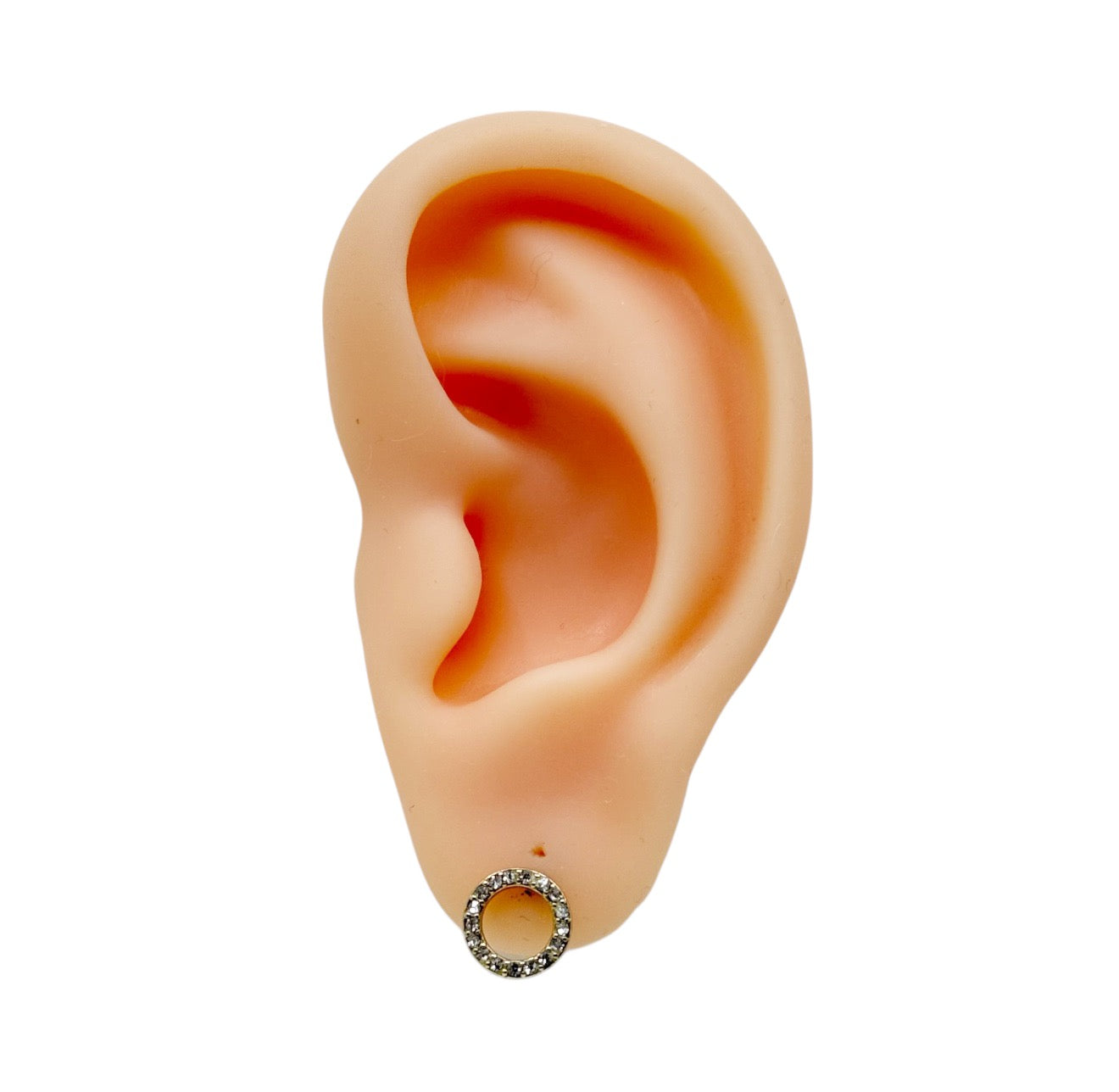 Single Gold Vermeil Sterling silver cubic zirconia open circle stud earrings - GM635