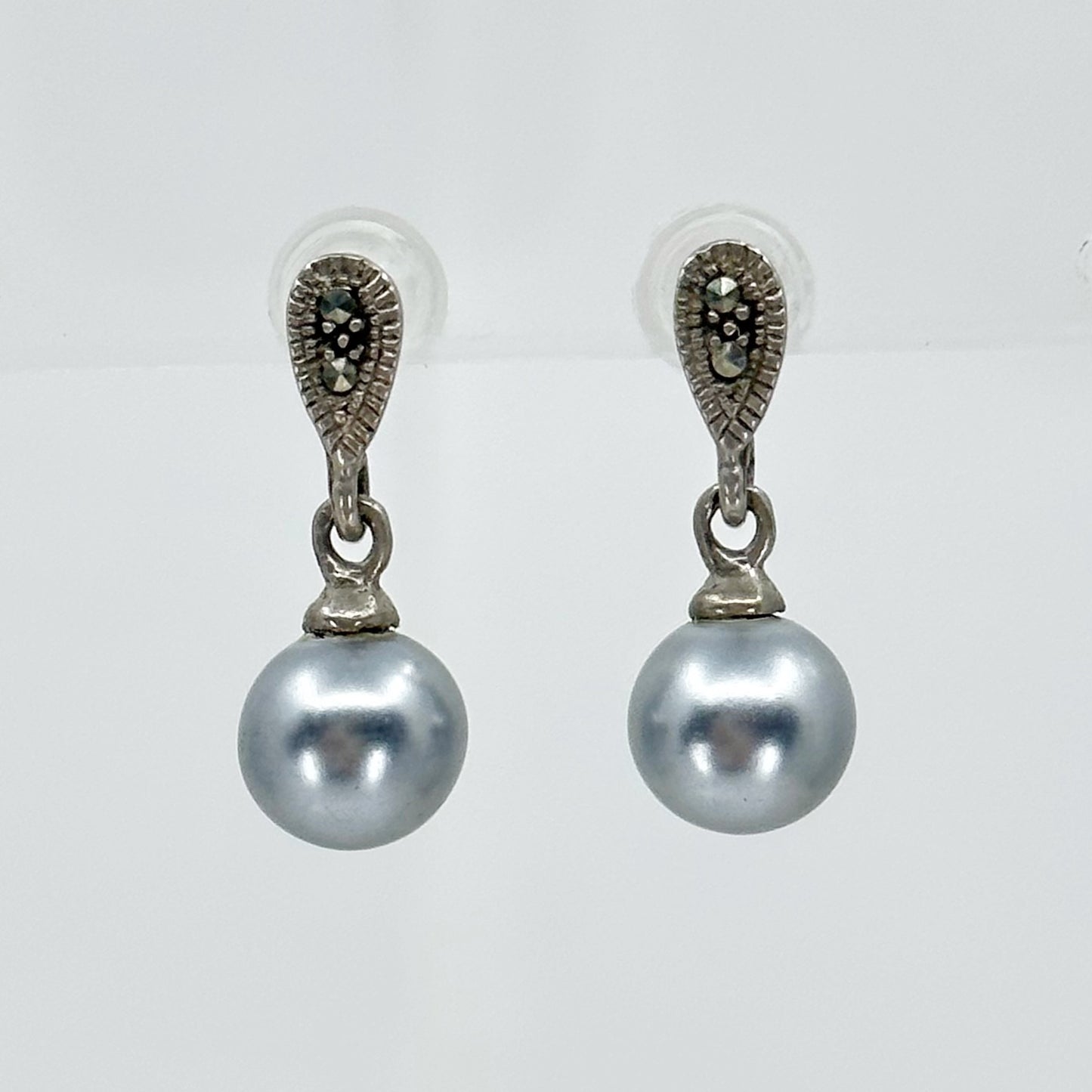 Sterling silver pearl & marcasite earrings