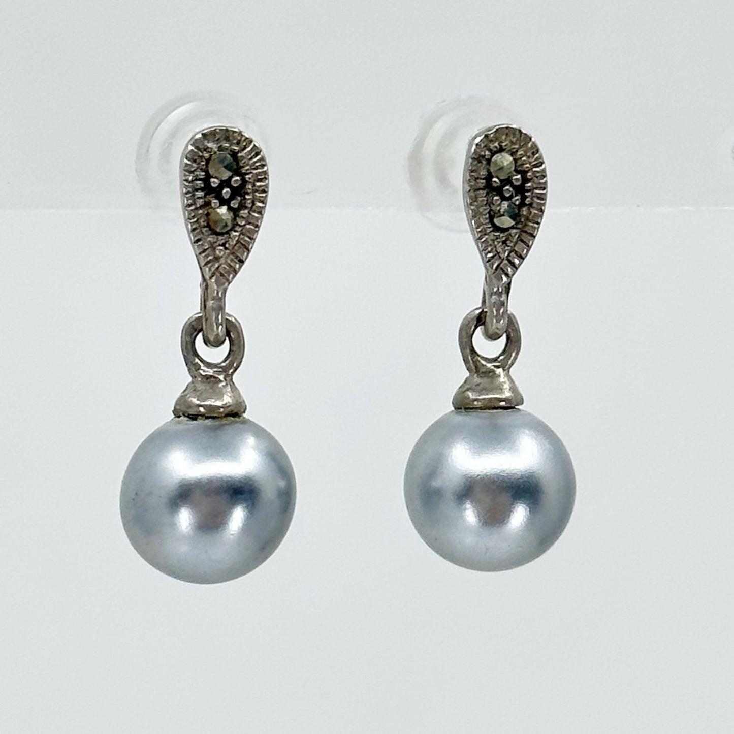 Sterling silver pearl & marcasite earrings