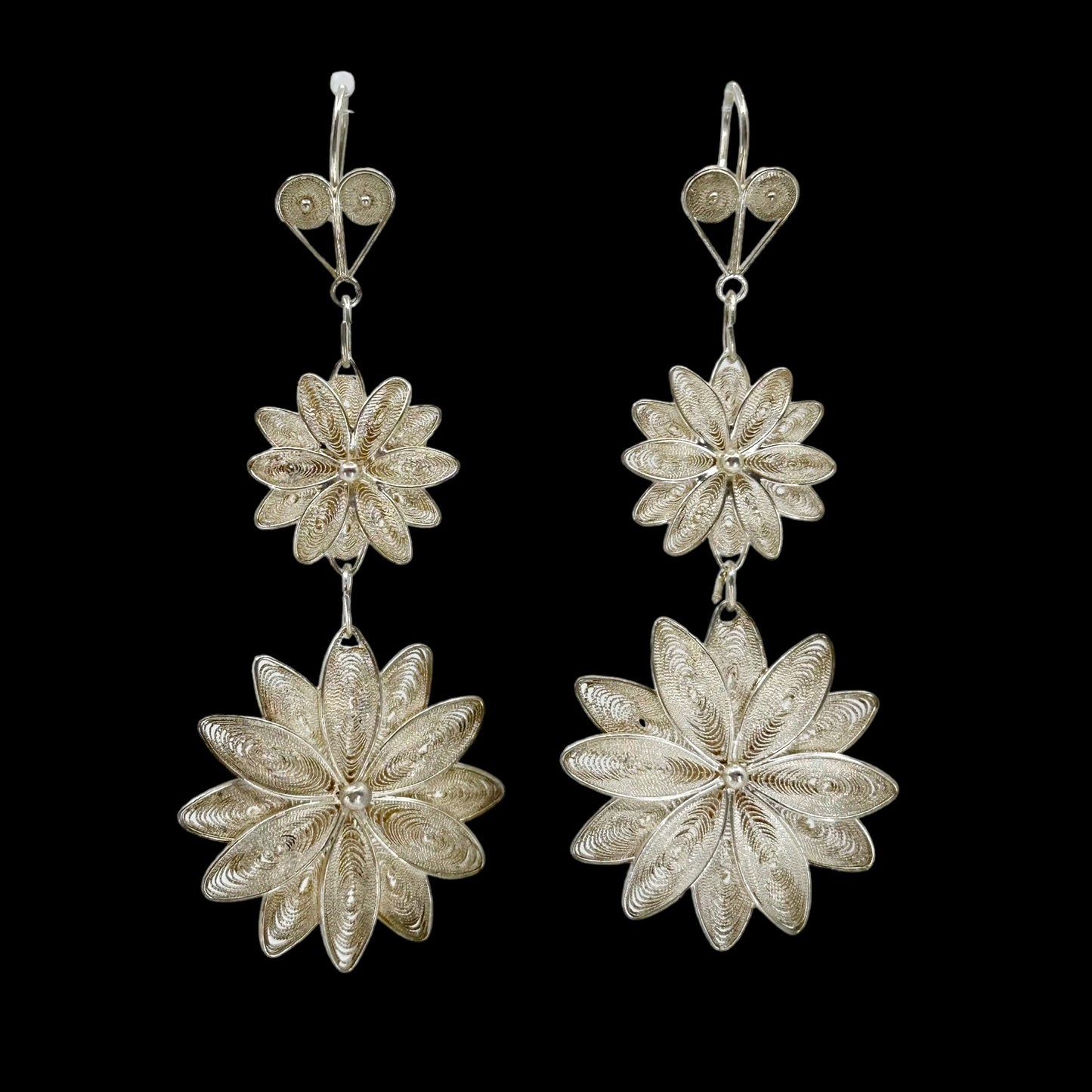 Oversized sterling silver filigree flower earrings