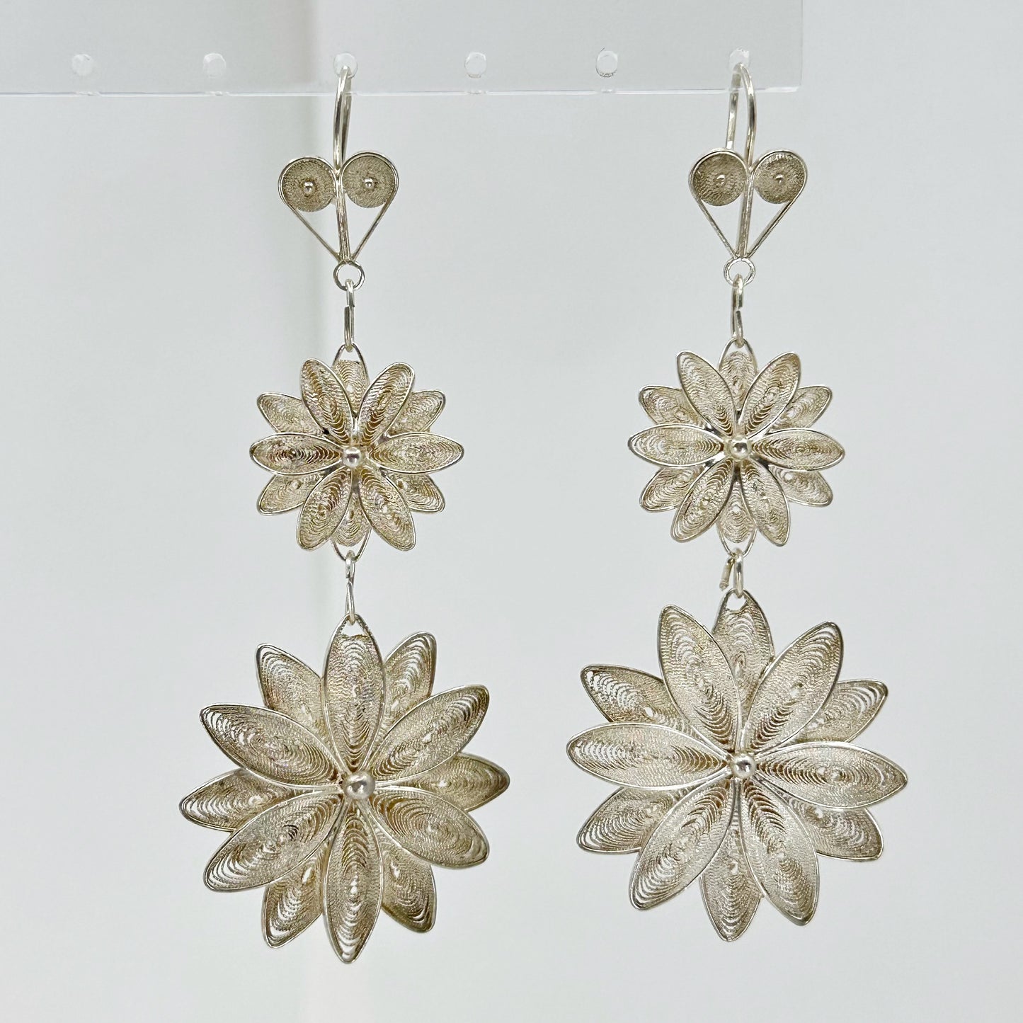 Oversized sterling silver filigree flower earrings