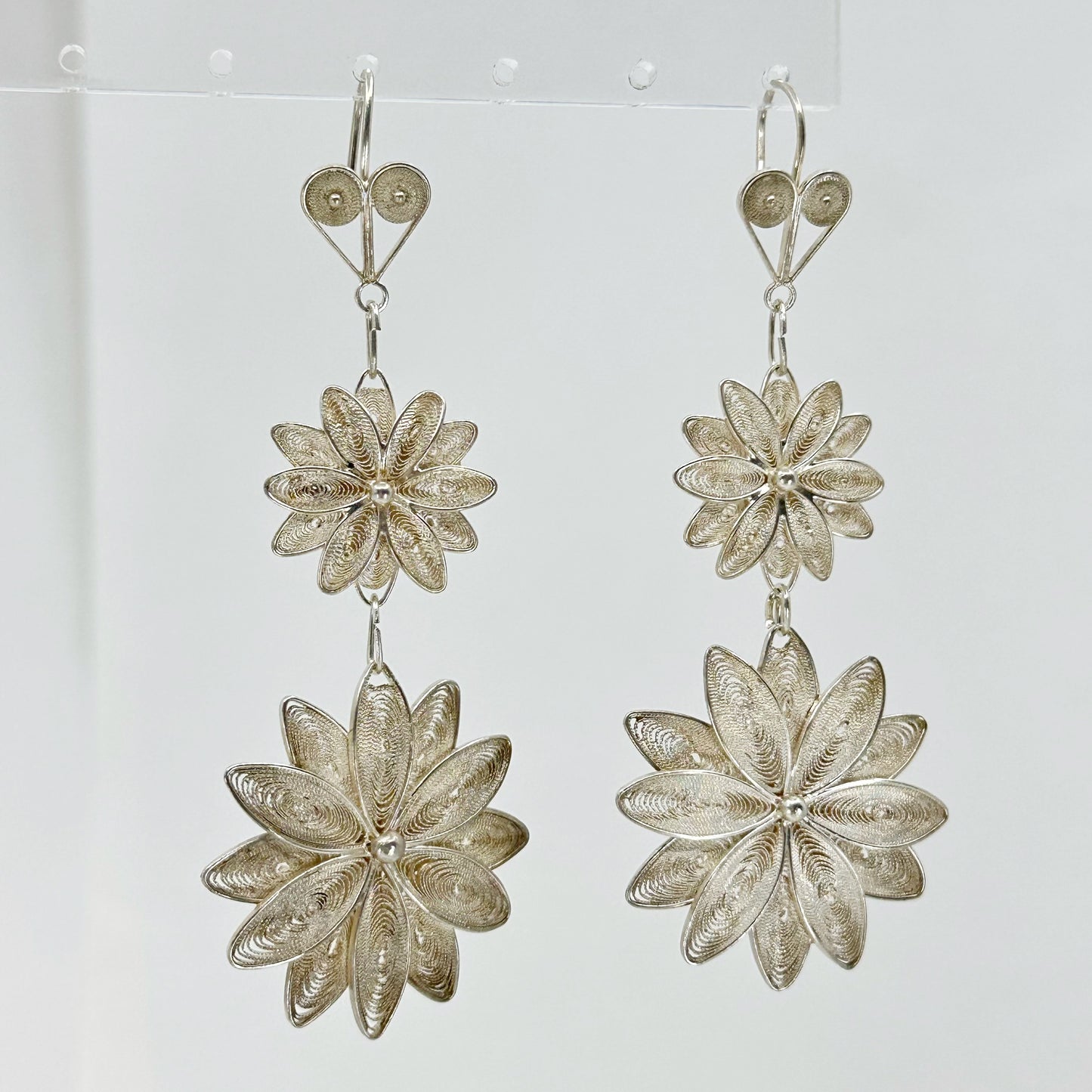 Oversized sterling silver filigree flower earrings