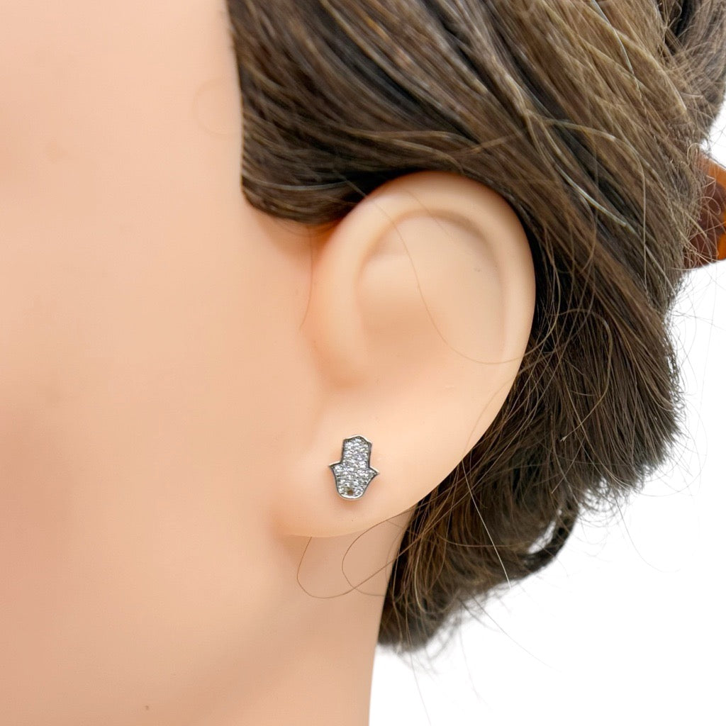 Single Sterling silver cubic zirconia Hamsa stud earrings - GM641