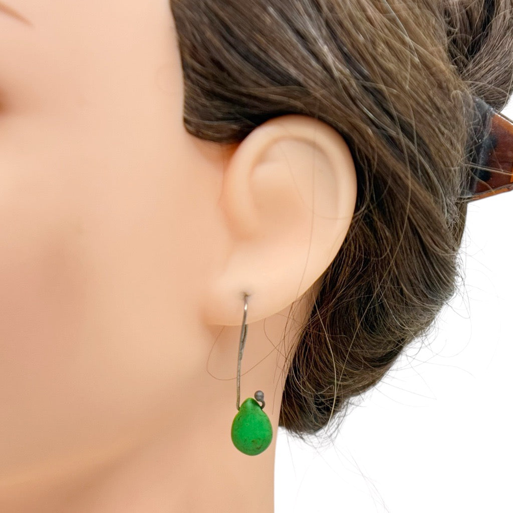 Hand Made Sterling silver green jasper bead earrings - GM642