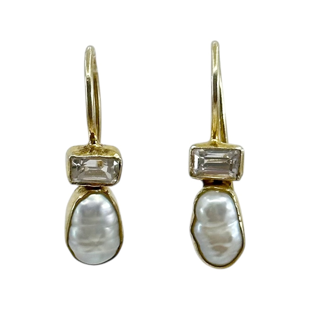 Gold Vermeil Sterling silver pearl & white topaz earrings - GM646