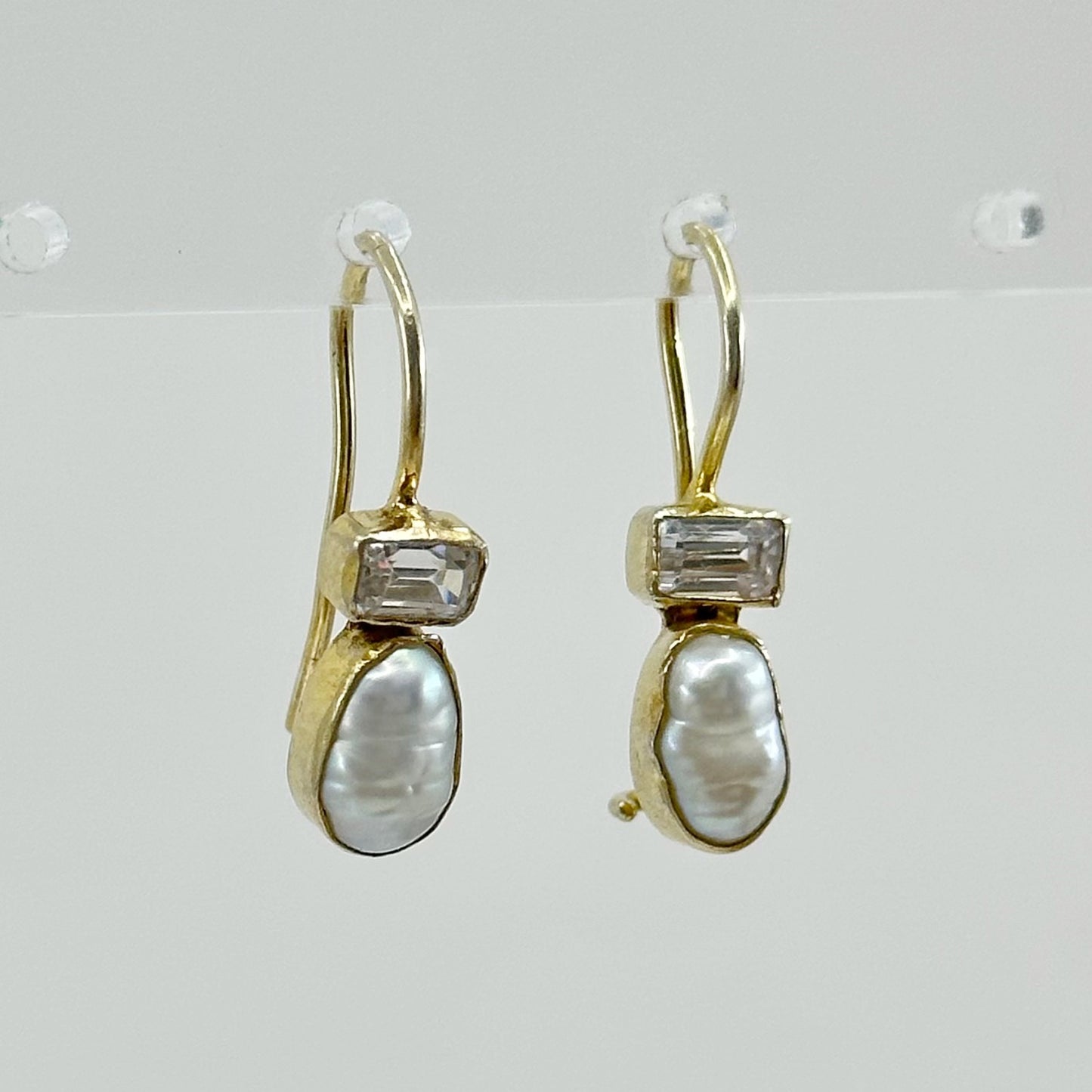 Gold Vermeil Sterling silver pearl & white topaz earrings