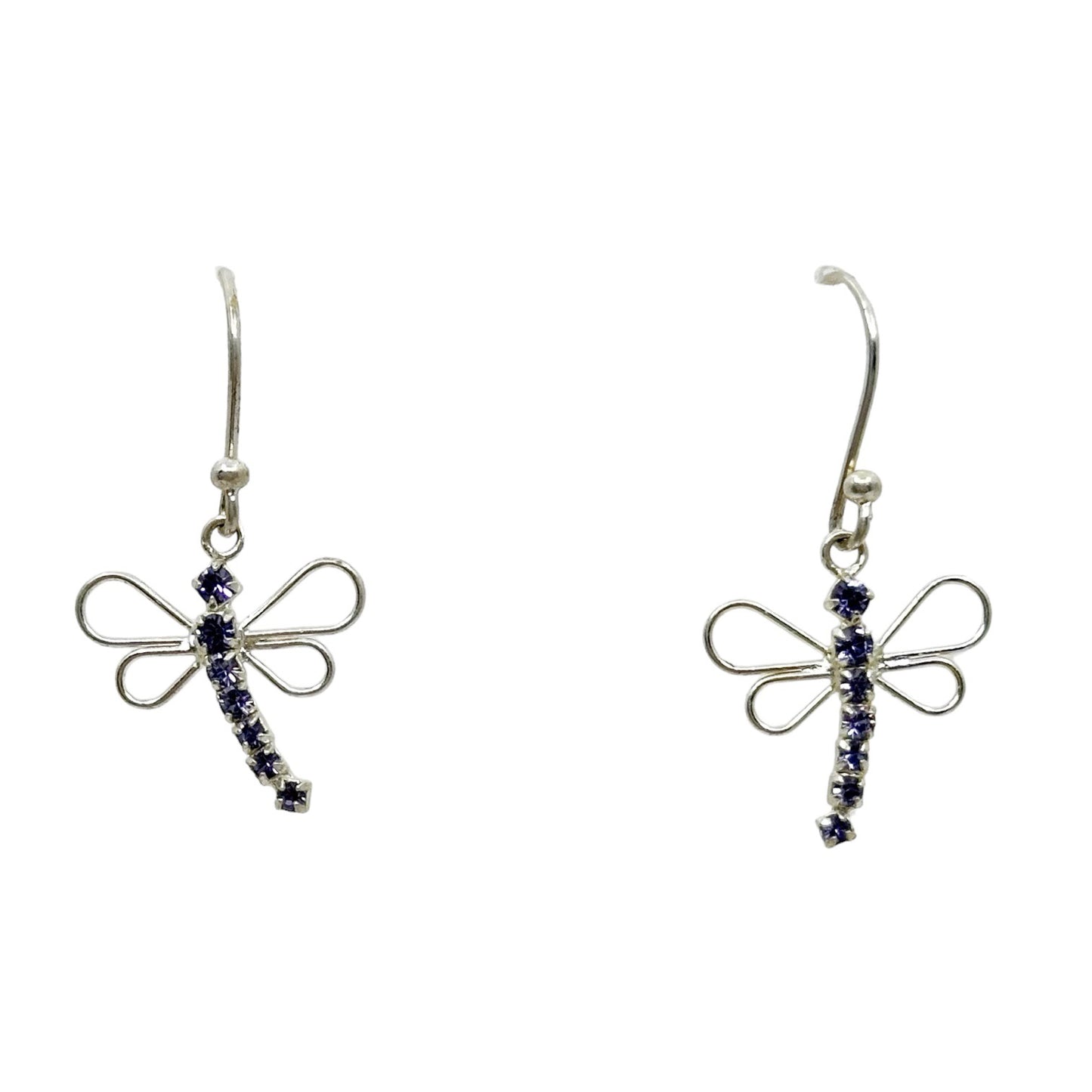 Sterling silver amethyst rhinestone butterfly drop earrings