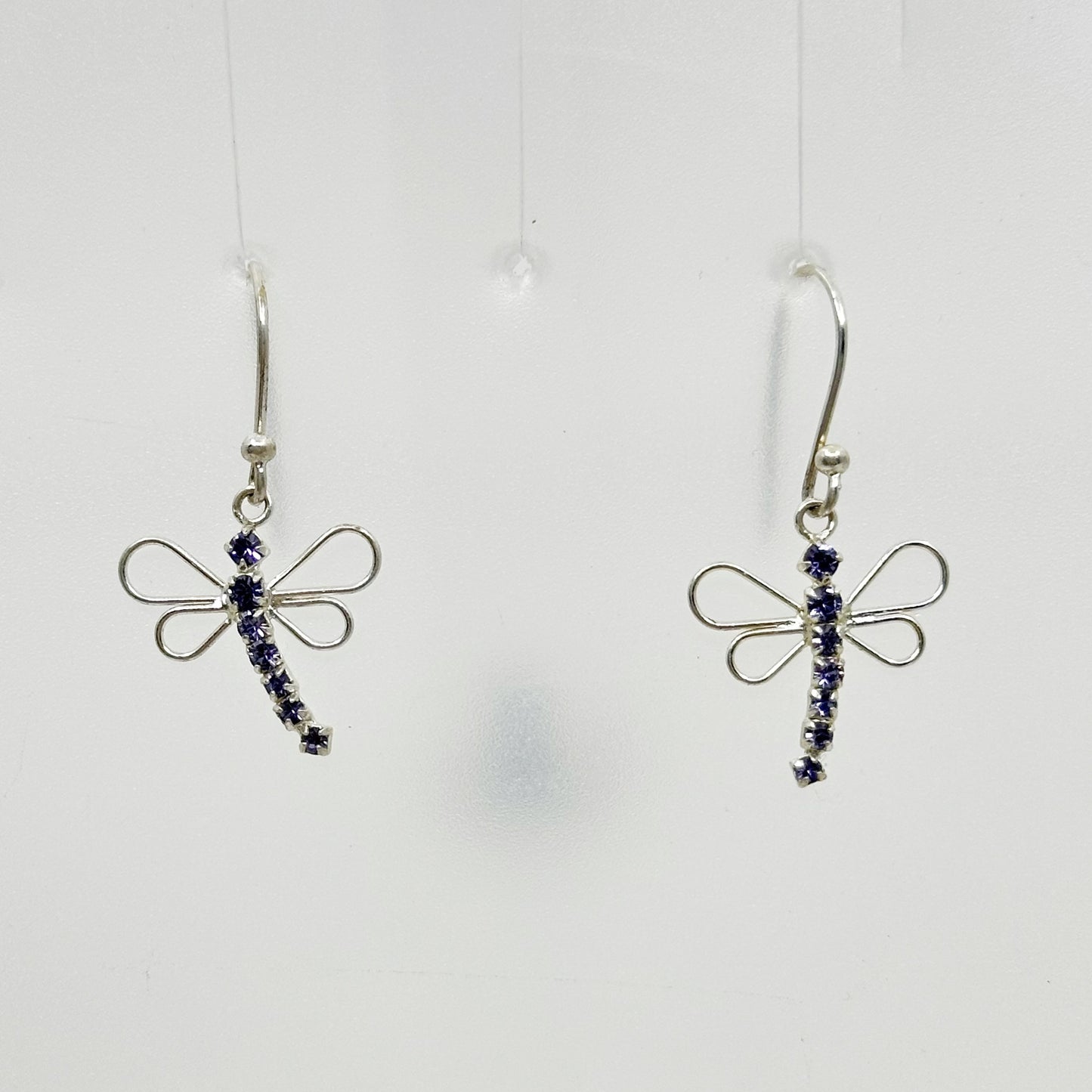 Sterling silver amethyst rhinestone butterfly drop earrings