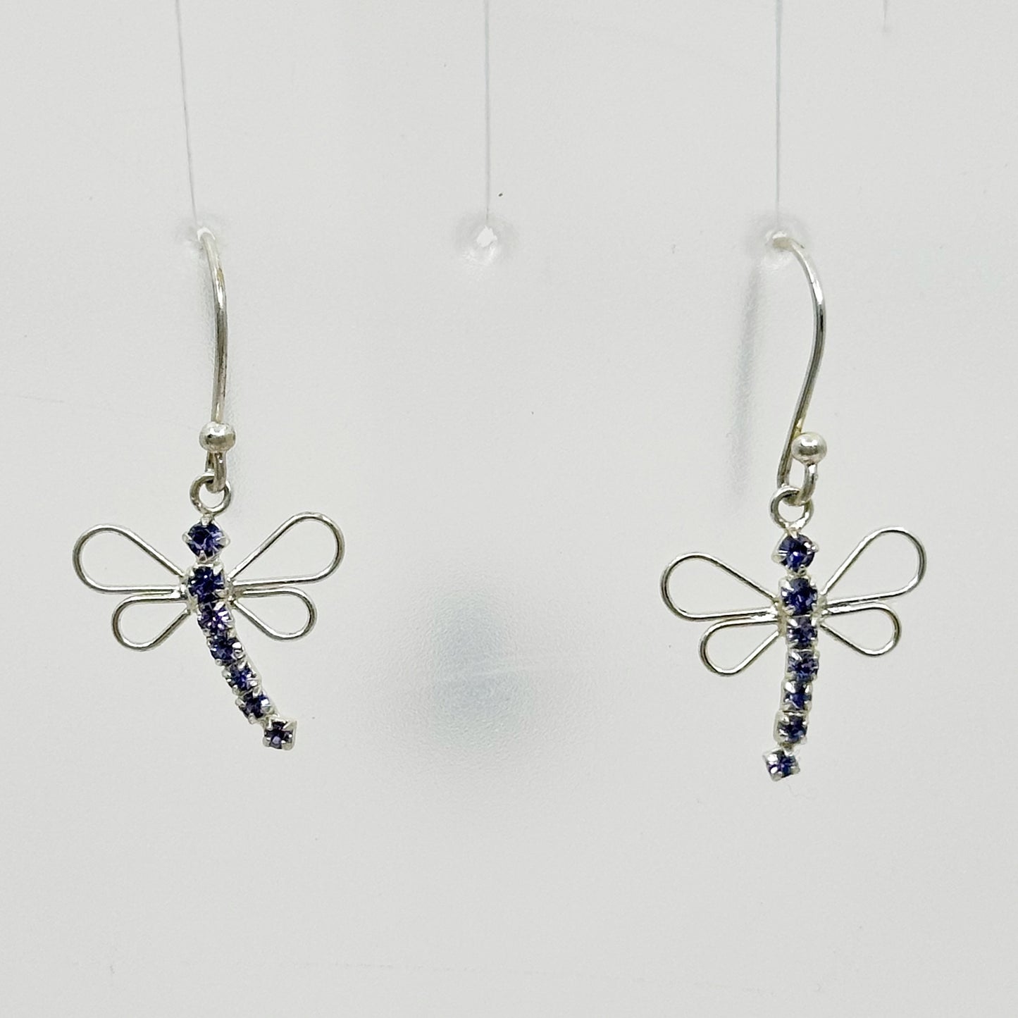 Sterling silver amethyst rhinestone butterfly drop earrings