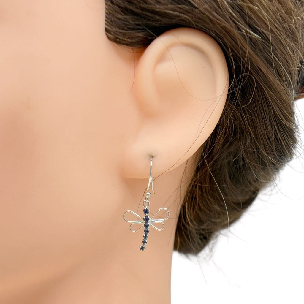 Sterling silver amethyst rhinestone butterfly drop earrings - GM648