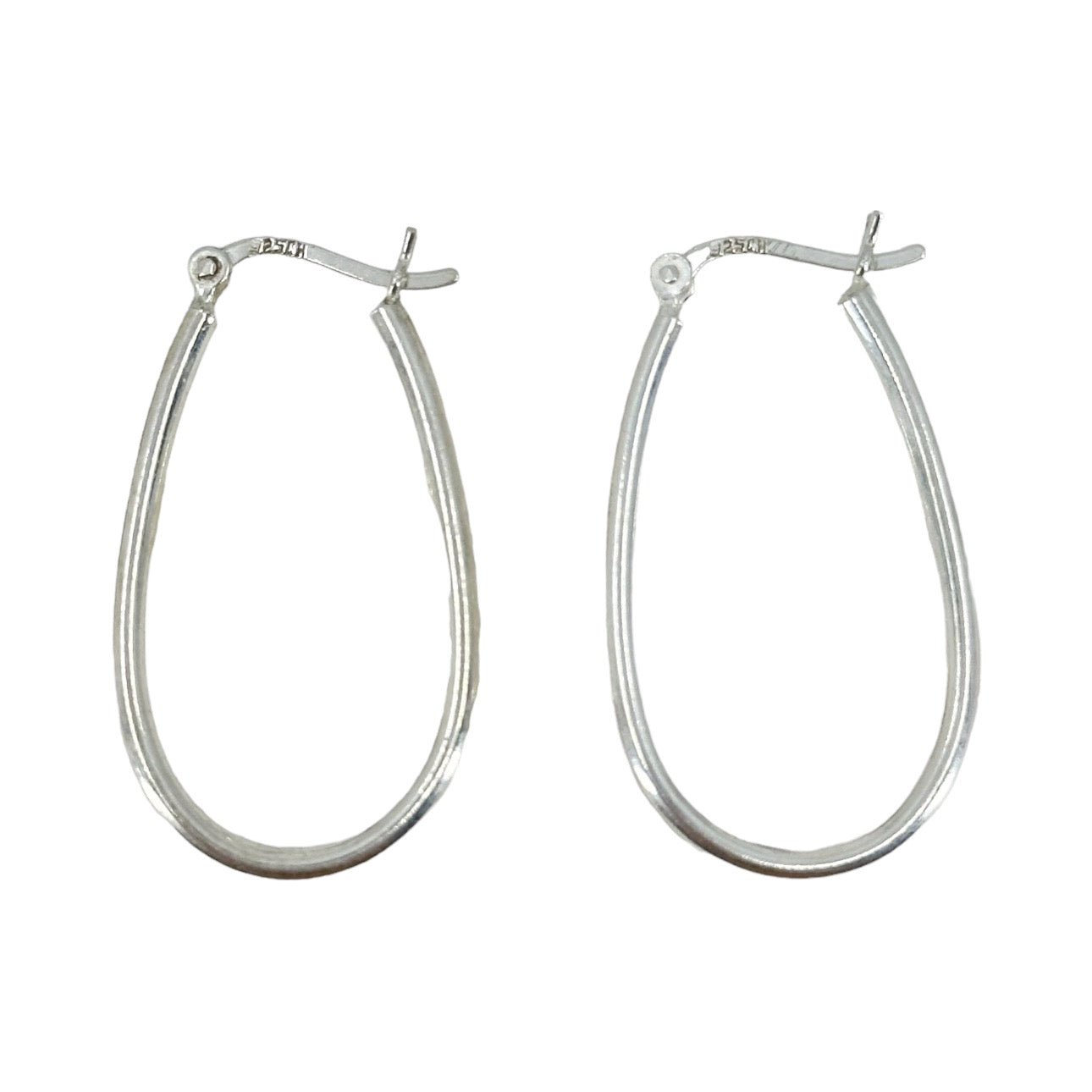 Sterling silver elongated hoop earrings