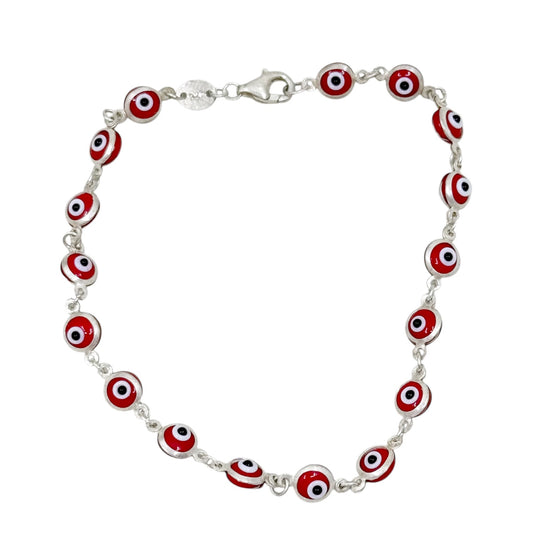 sterling silver red evil eye glass bead bracelet - GM67