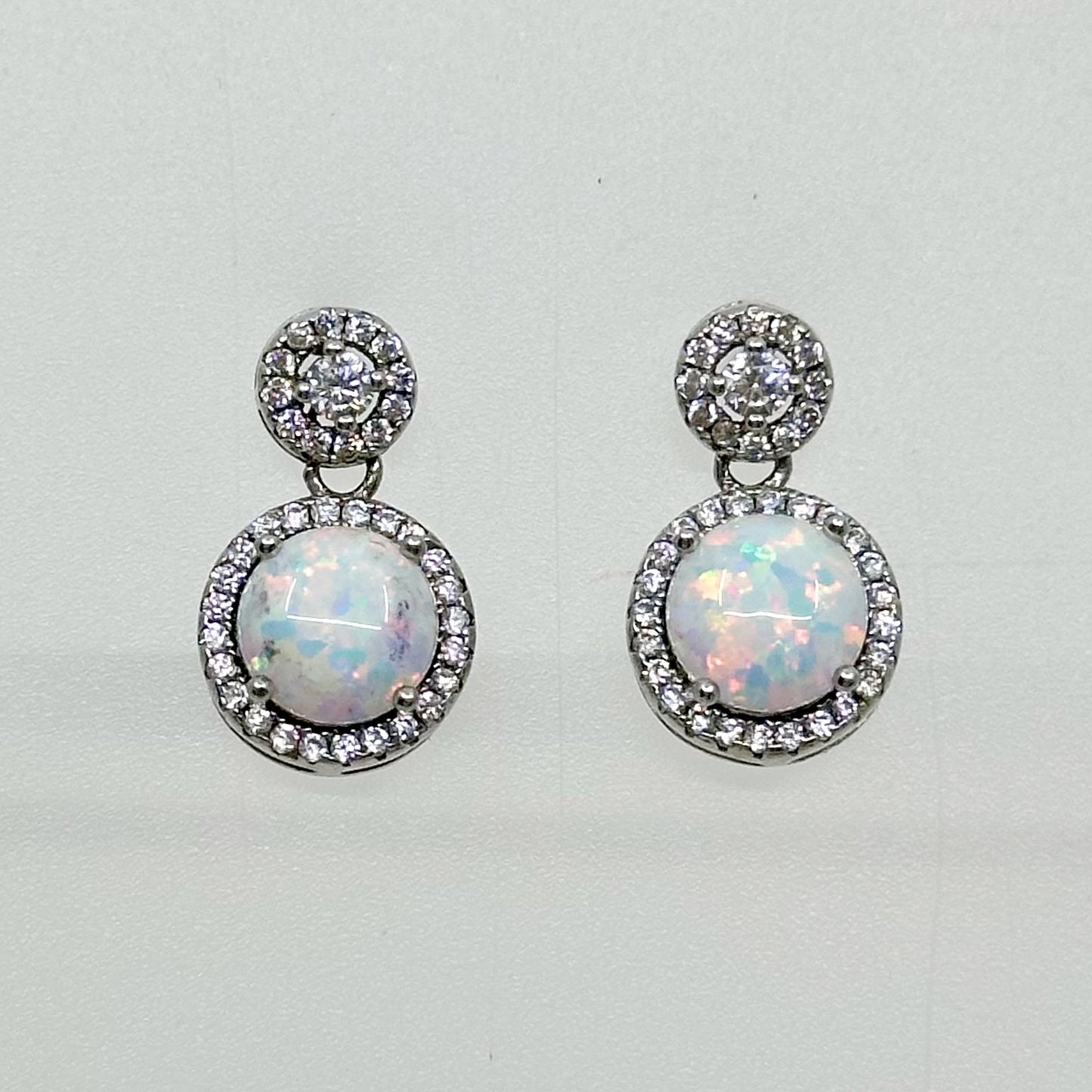 sterling silver opal & cubic zirconia earrings