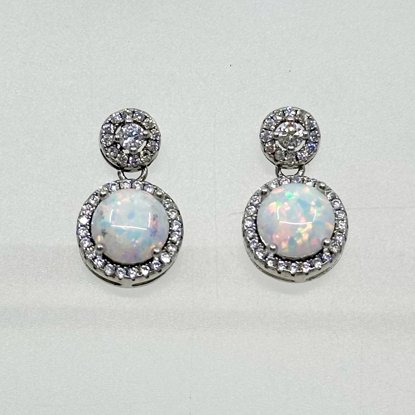 sterling silver opal & cubic zirconia earrings