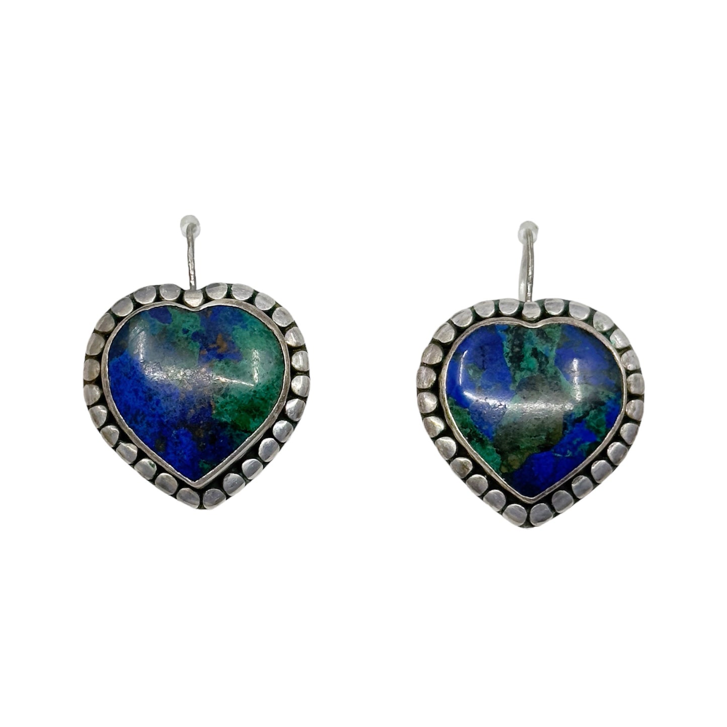 Sterling silver Azurite heart earrings